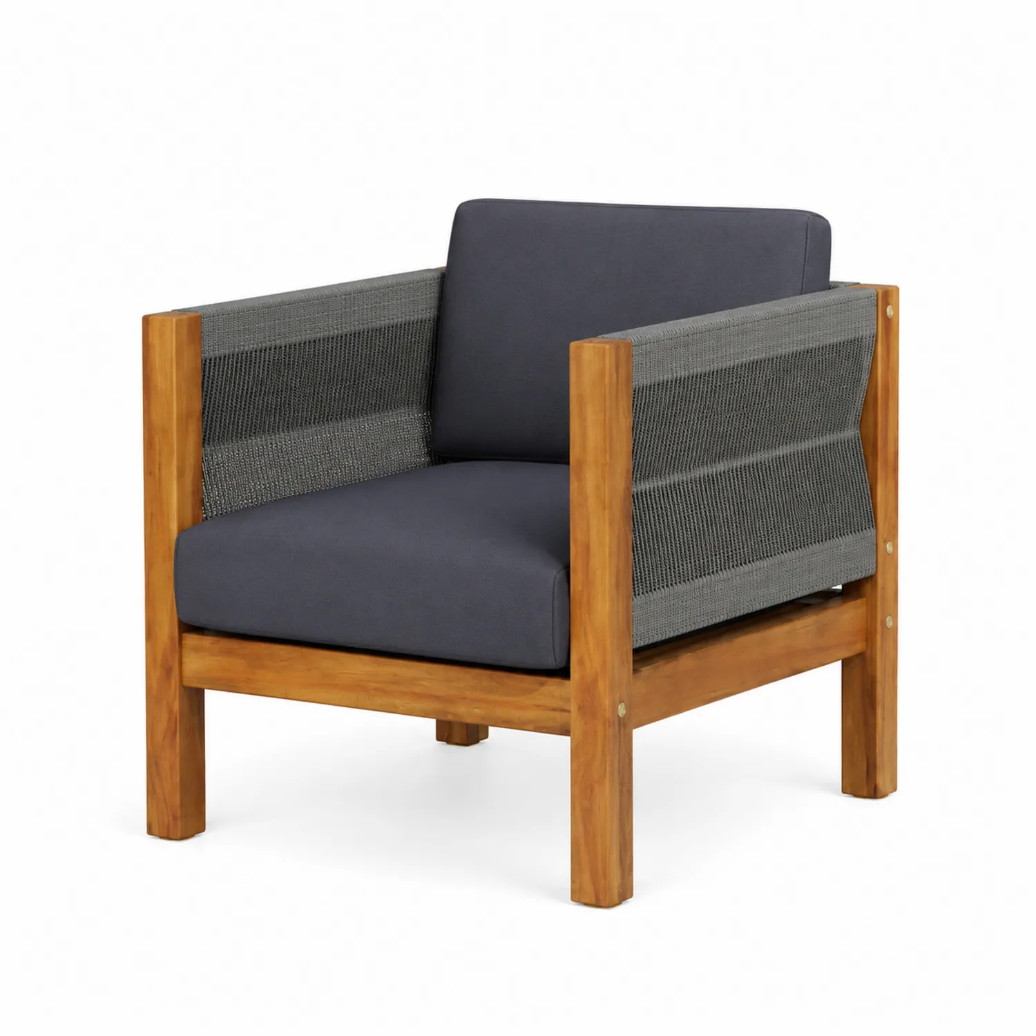 Sillón de Madera y Cuerda para Exterior Gris Oscuro
