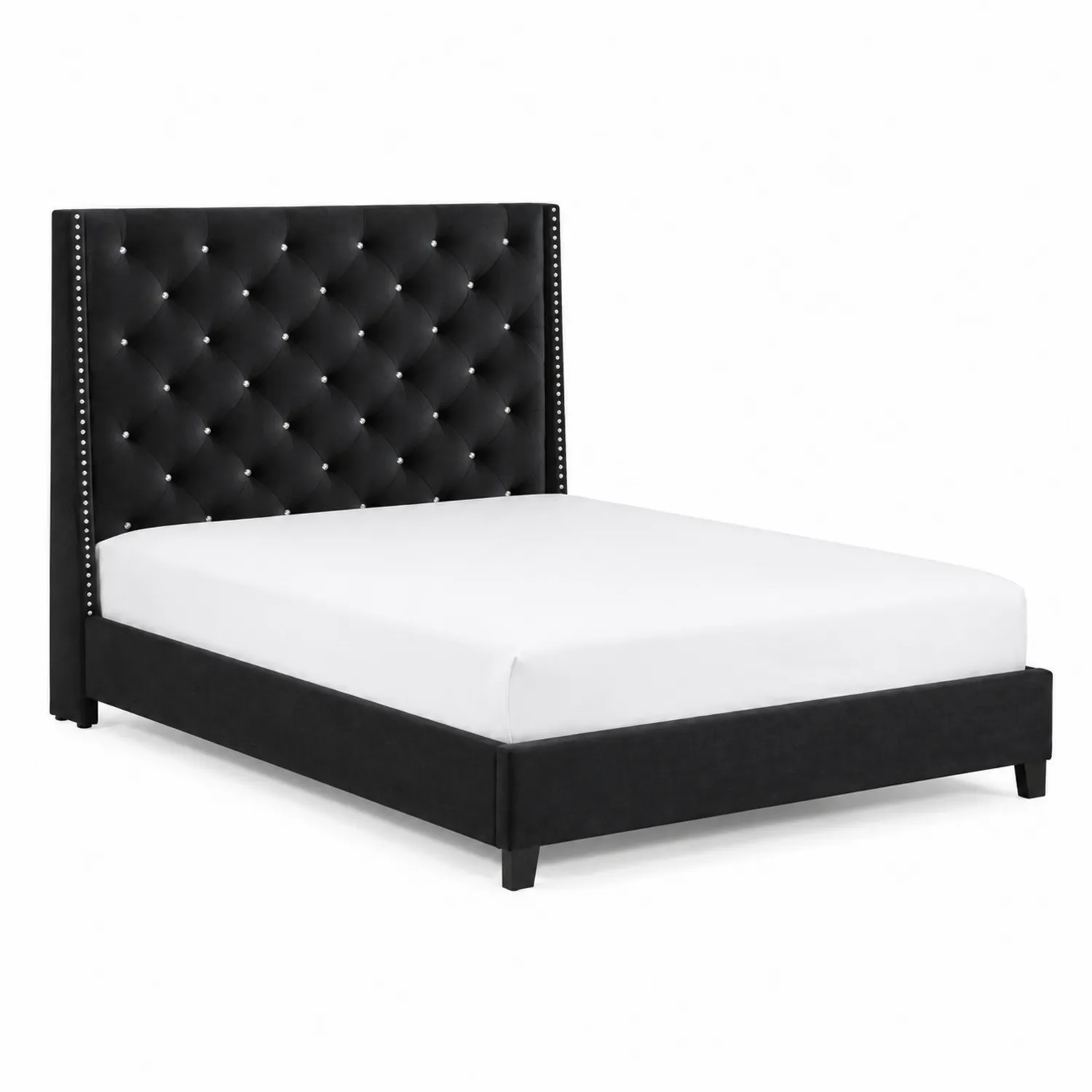 Cama tapizada de piel sintética negra con cabecero de 200x150 cm