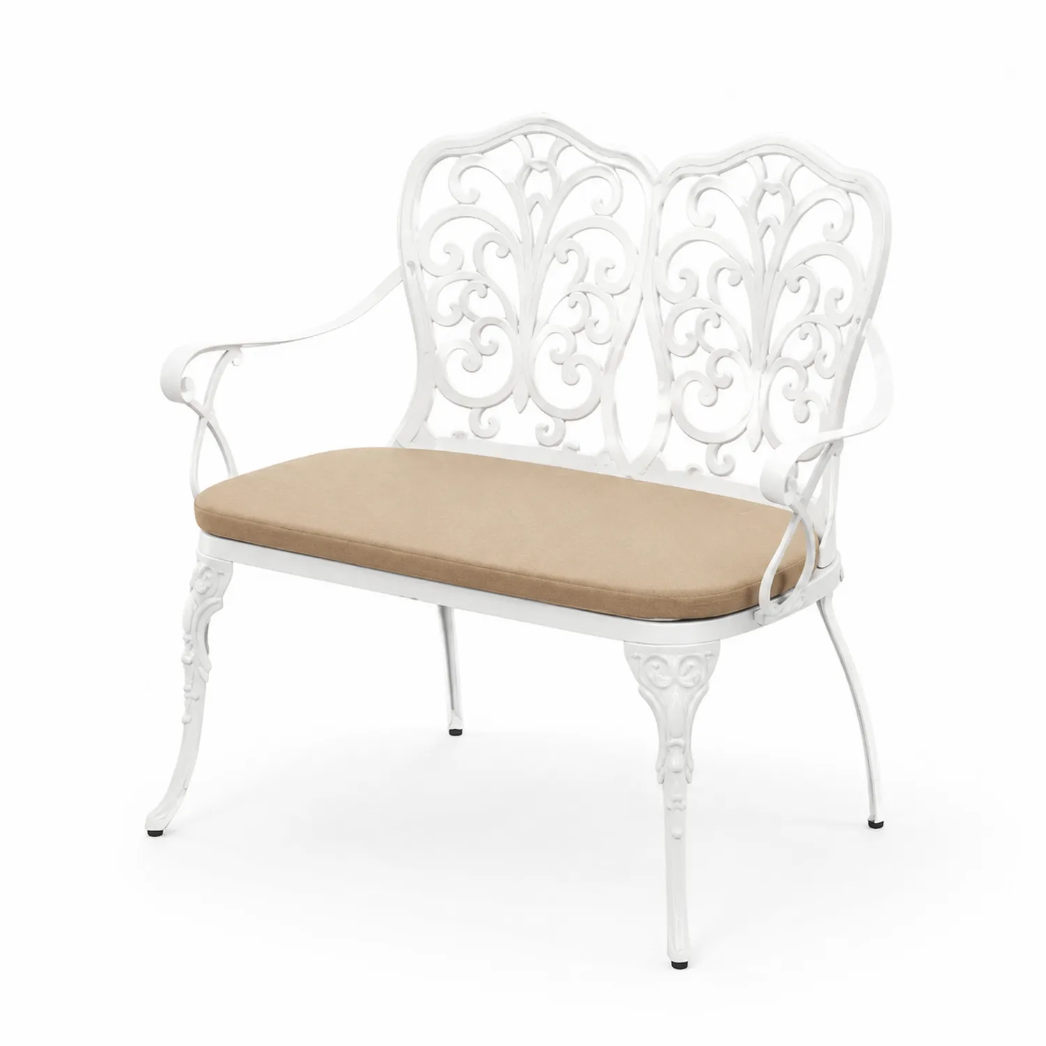 Banco de aluminio blanco con cojín de poliéster beige
