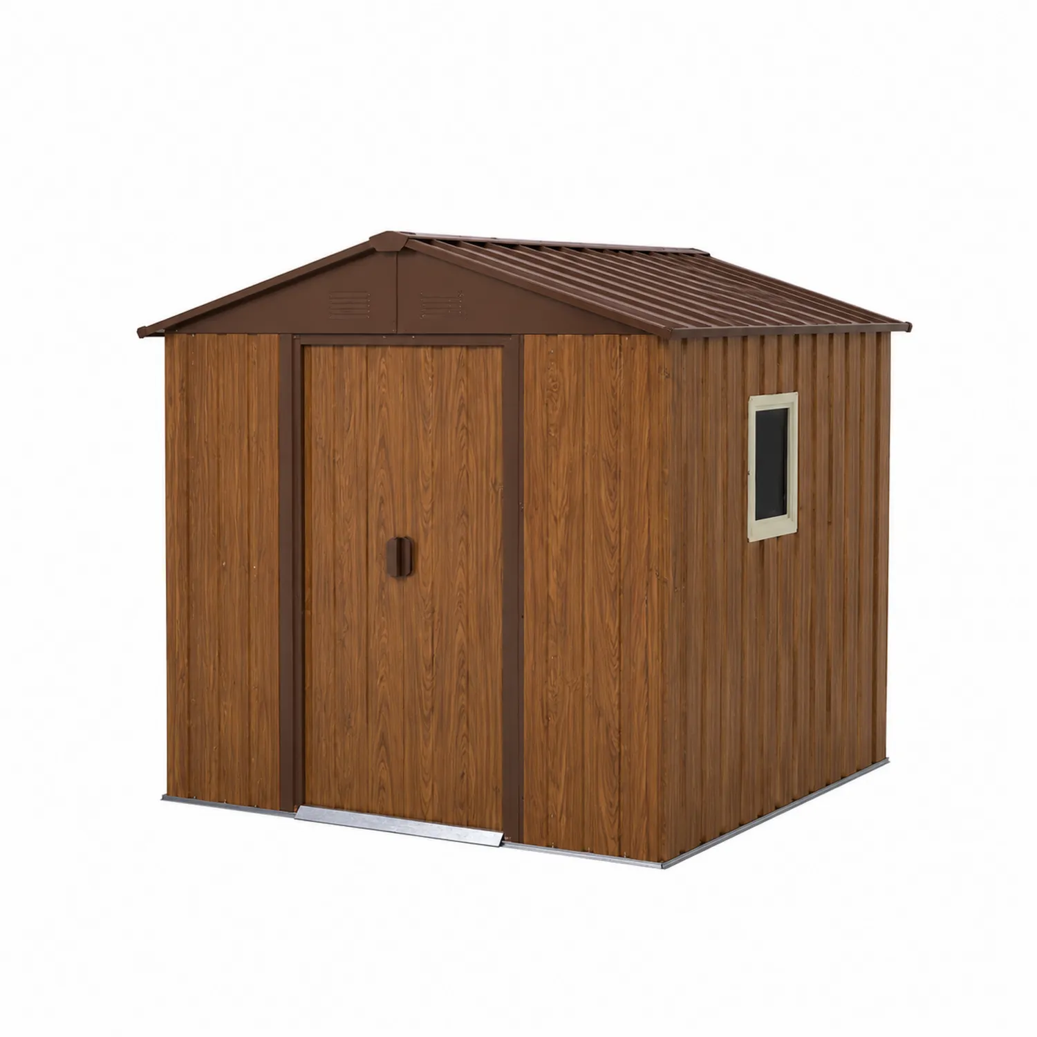 Cobertizo de metal marrón 2x2m con puerta corredera y ventana