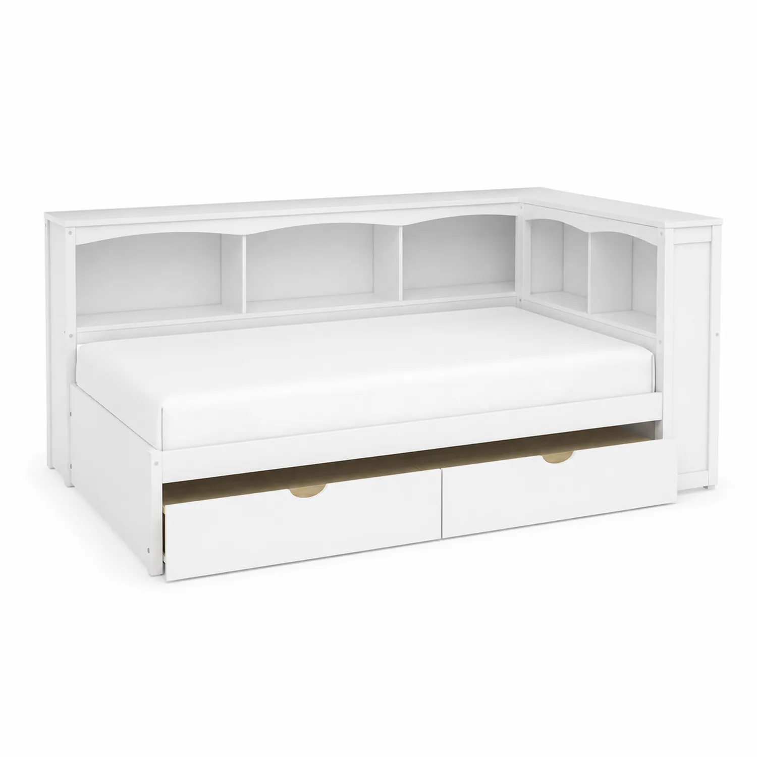 Cama de Madera con Almacenamiento y Estantería en Blanco 200x90 cm