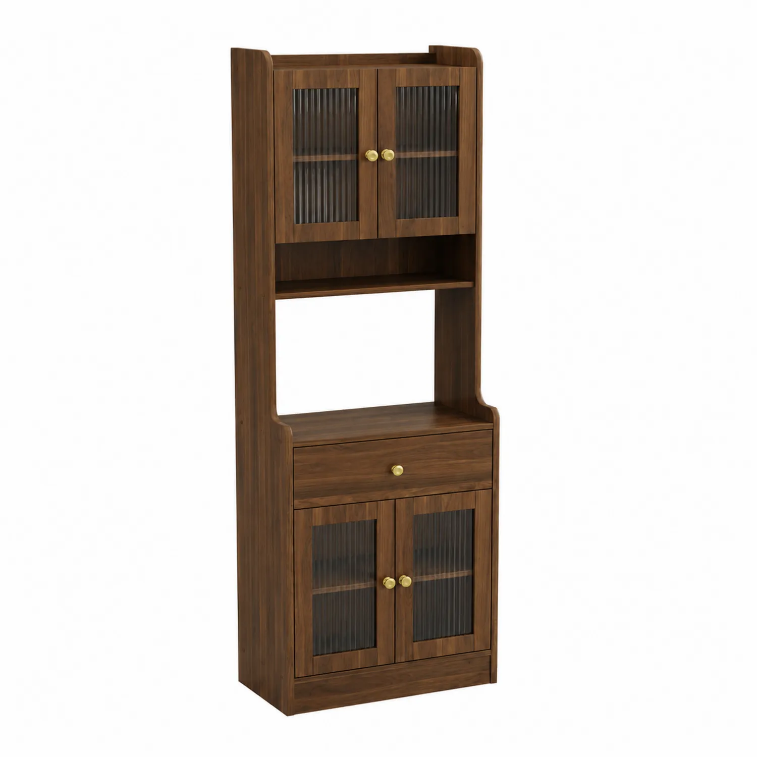 Armario de Madera Marrón con Puertas de Vidrio Acanalado