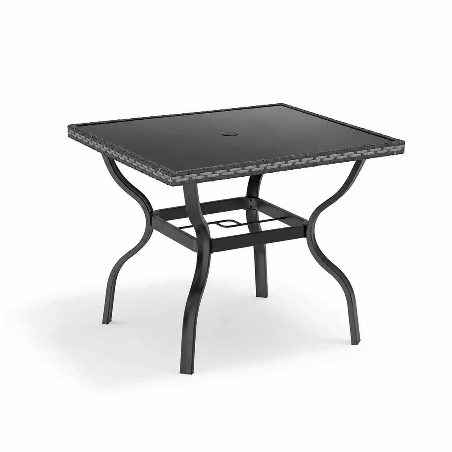 Mesa de jardín de acero y vidrio templado negro 90x90x75 cm