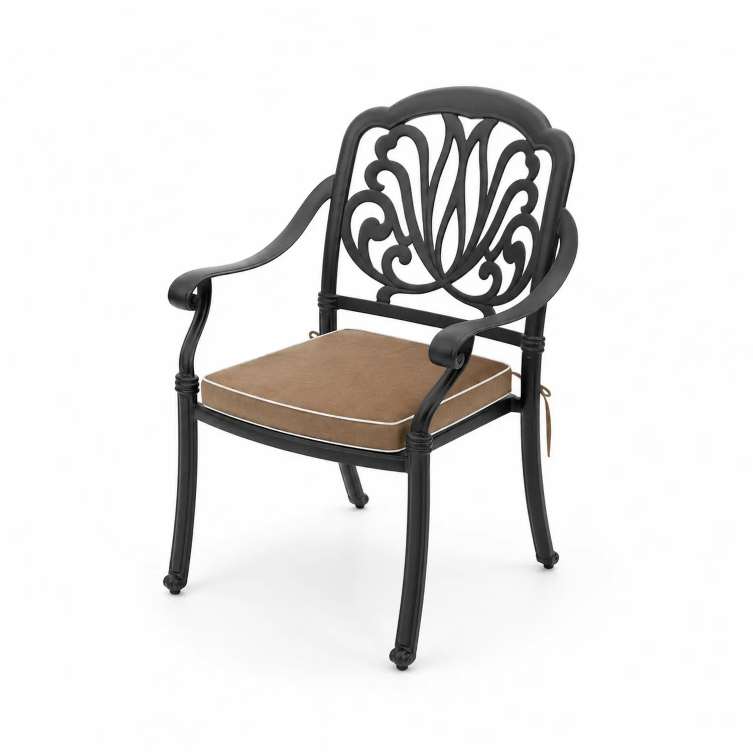 Silla de jardín de aluminio negro con cojín marrón