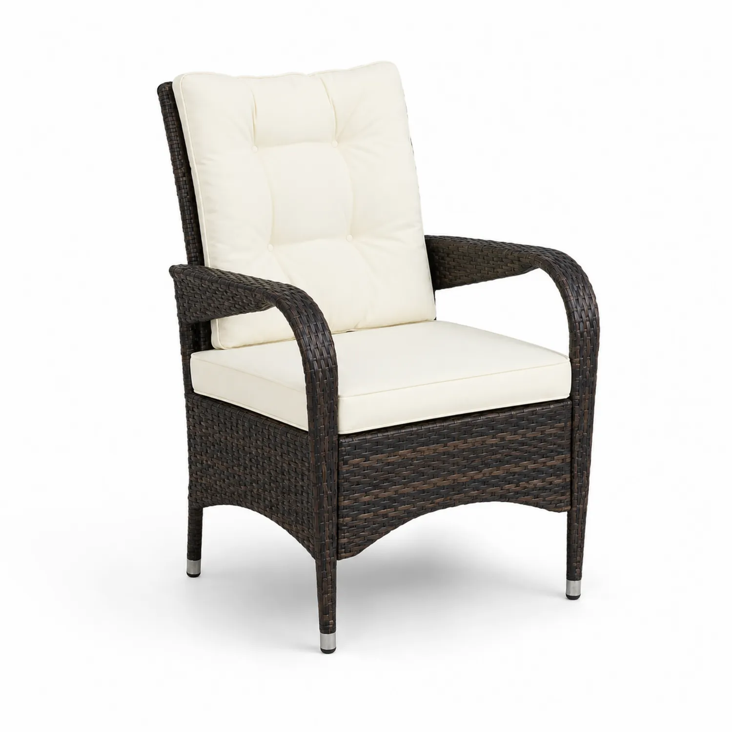 Silla de jardín de ratán marrón con cojín crema
