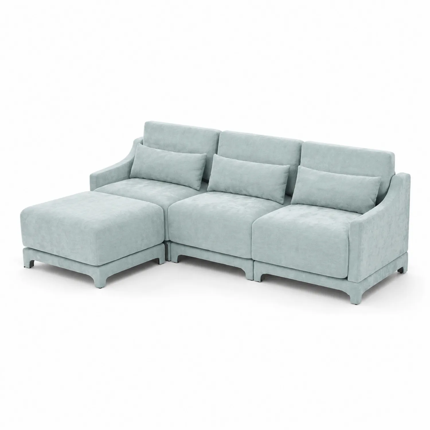 Sofá modular en L de Tela Azul Claro con Chaise Longue