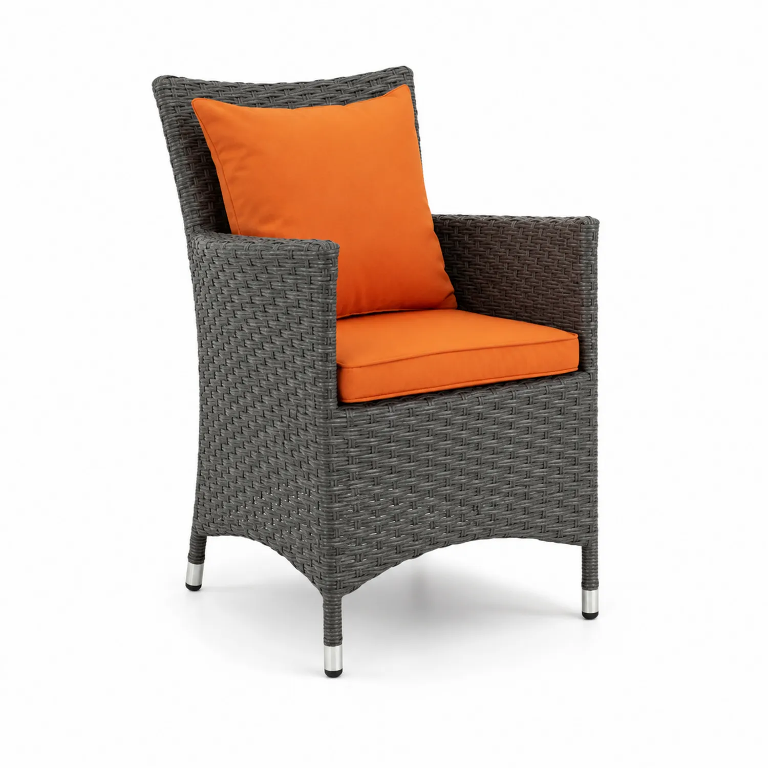Silla de Ratán Sintético Gris con Cojines Naranja