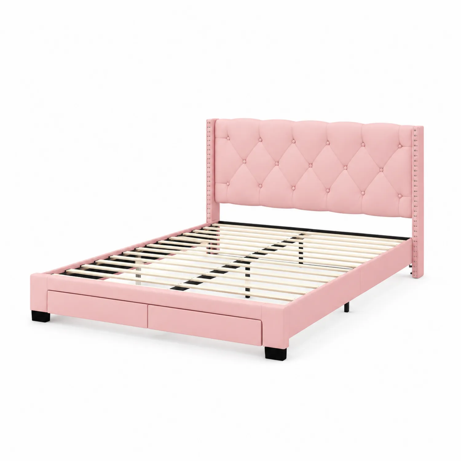 Cama de Tela Rosa con Almacenamiento 160x200 cm