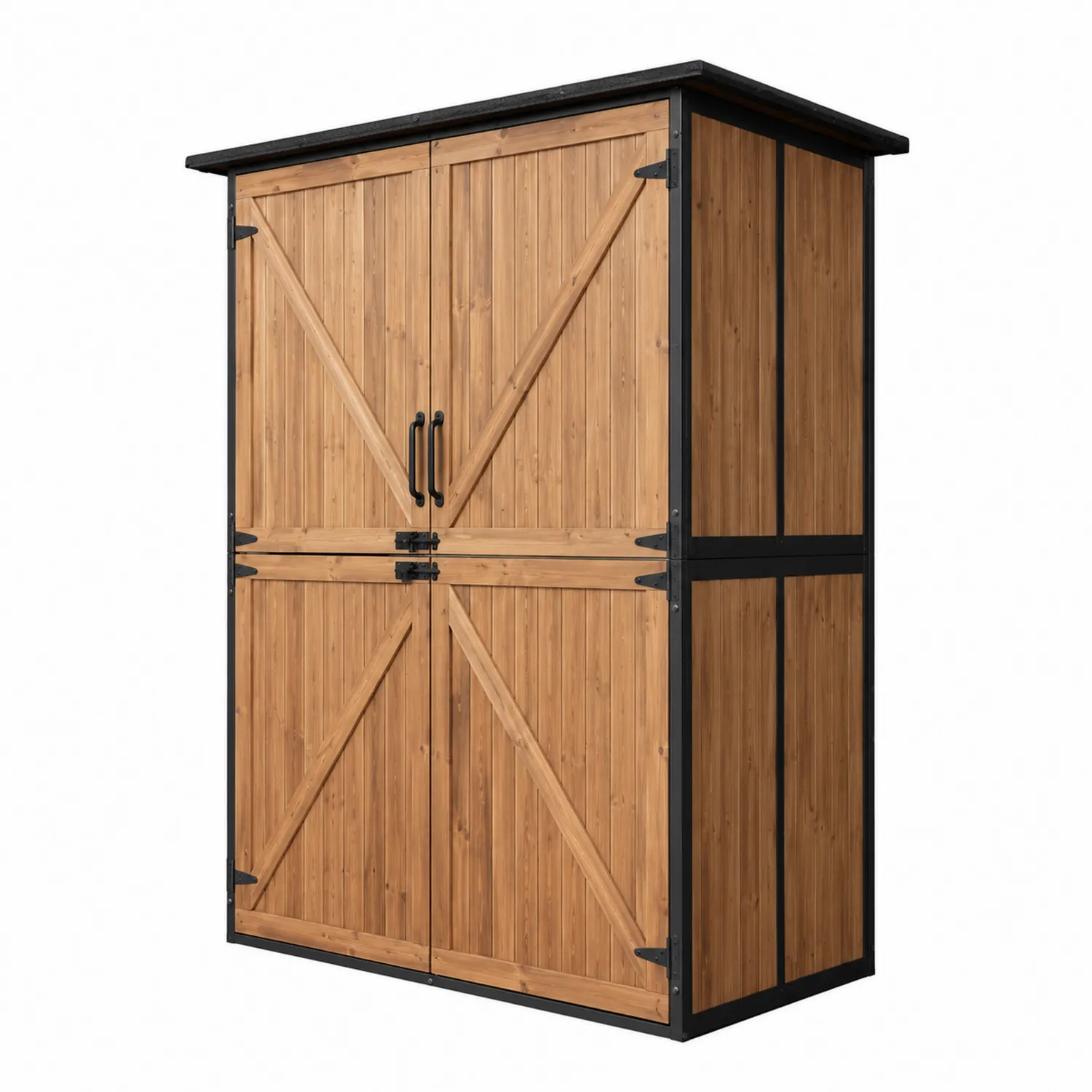 Cobertizo de Madera y Acero para Exterior con Puertas Dobles