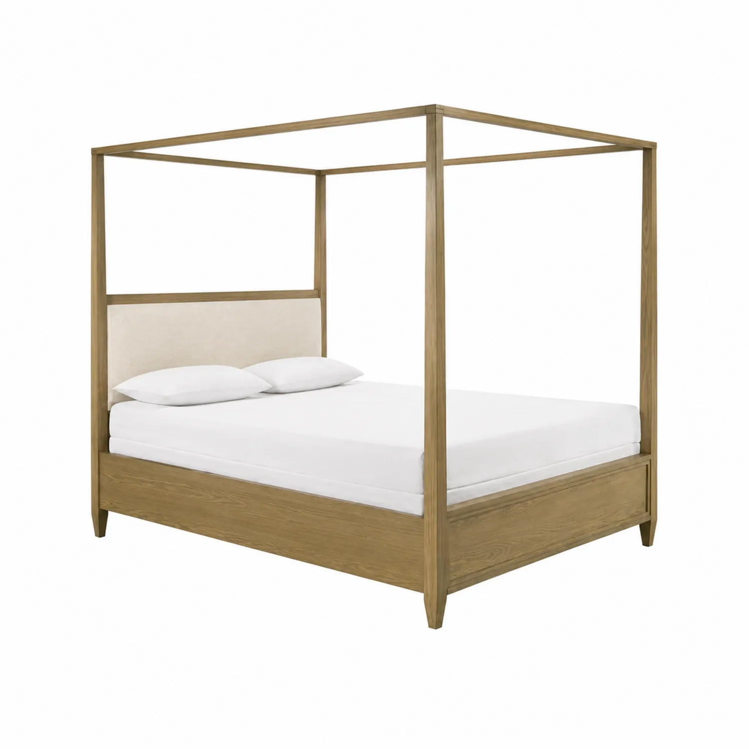 Cama con dosel de madera y cabecero de lino 200x180 cm