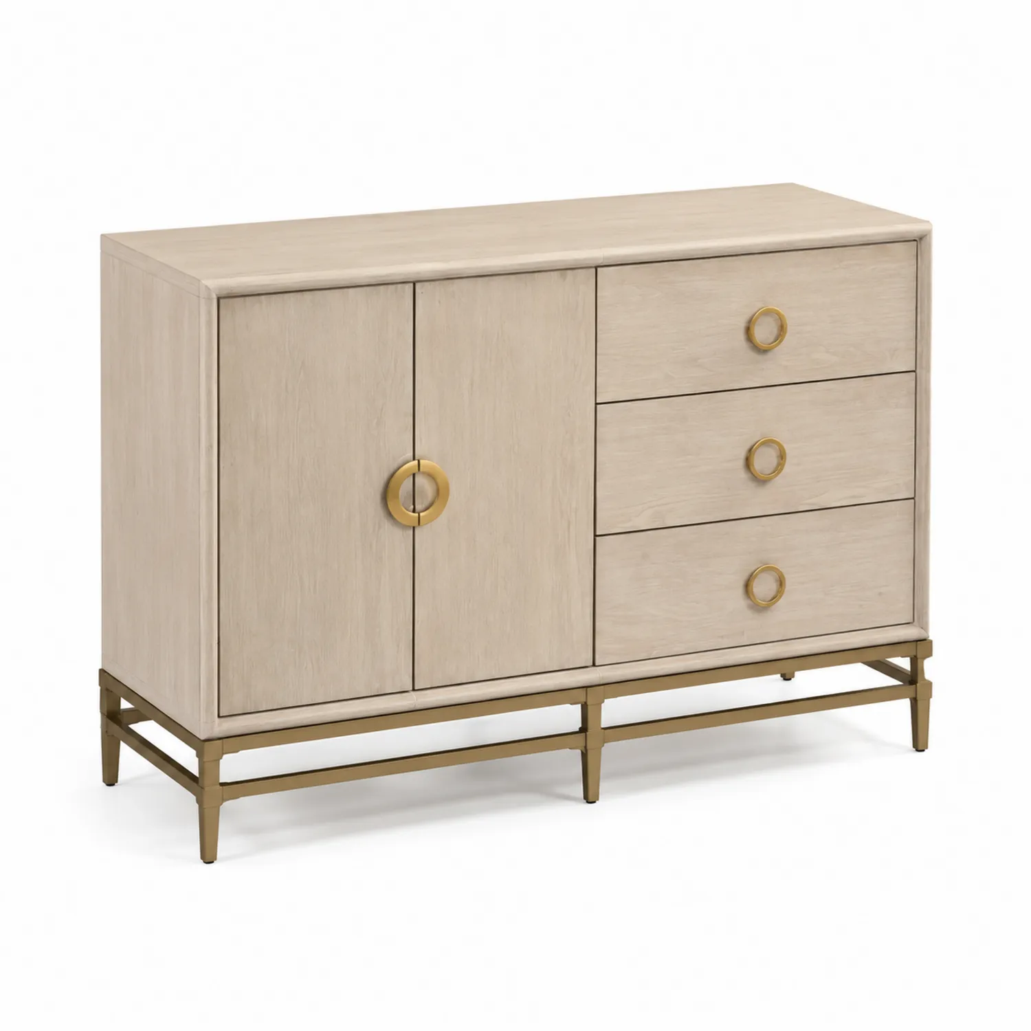 Aparador de Madera con 3 Cajones y 2 Puertas Beige/Dorado