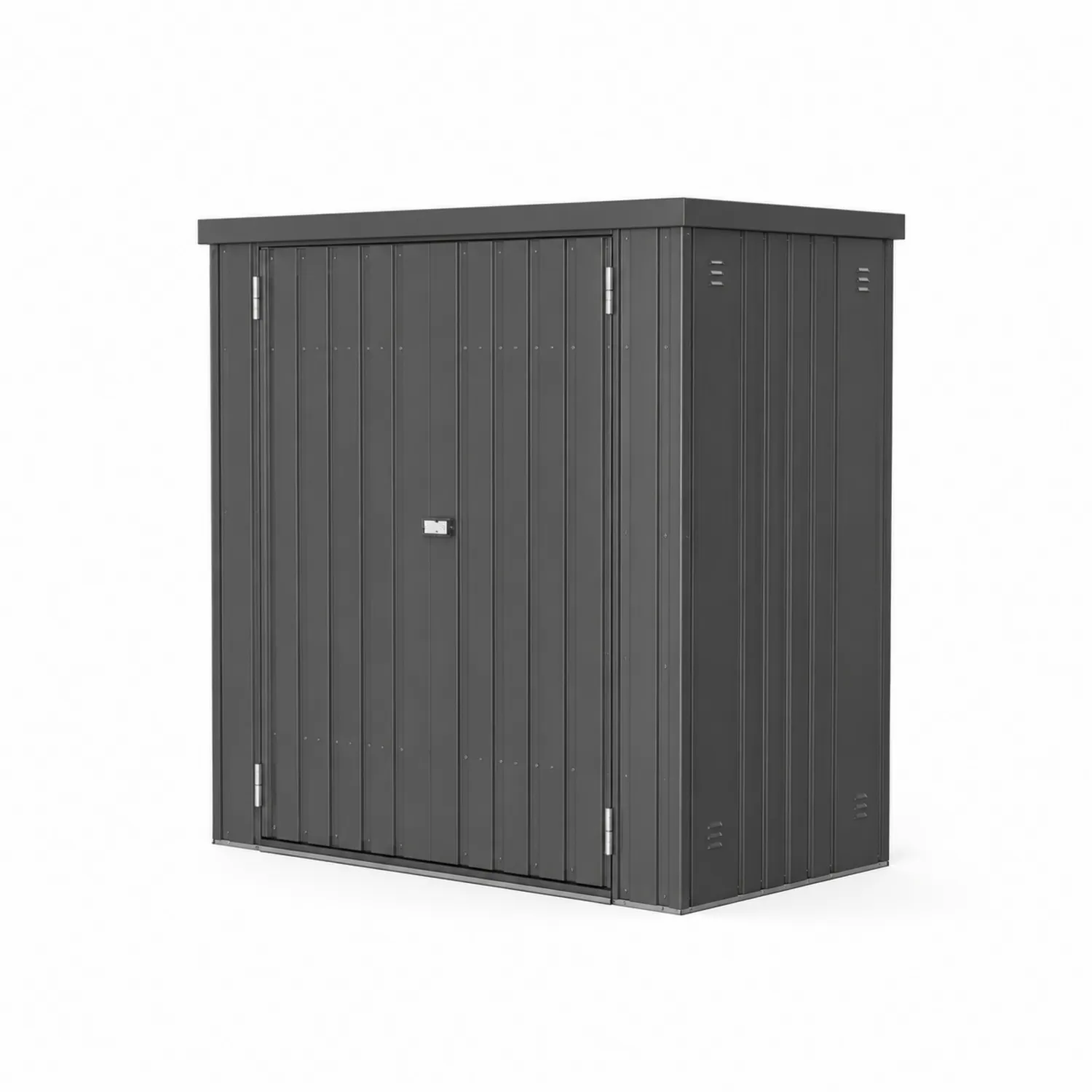 Cobertizo de almacenamiento de acero galvanizado gris oscuro con puerta doble