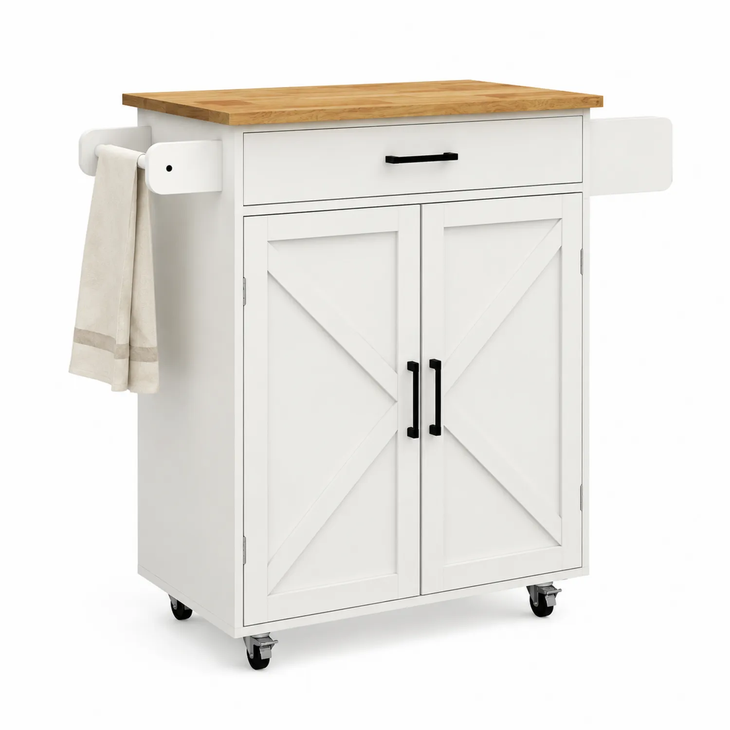 Carrito de Cocina de Madera MDF y Roble con Ruedas