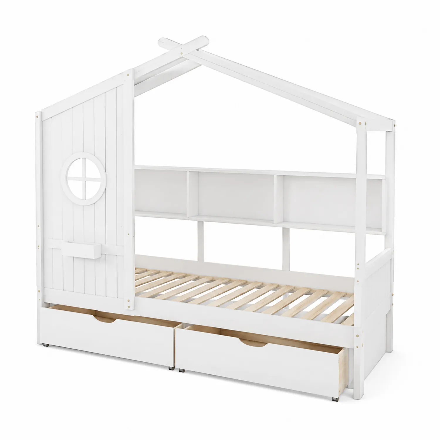 Cama infantil de madera con forma de casa y cajones 200 cm x 90 cm