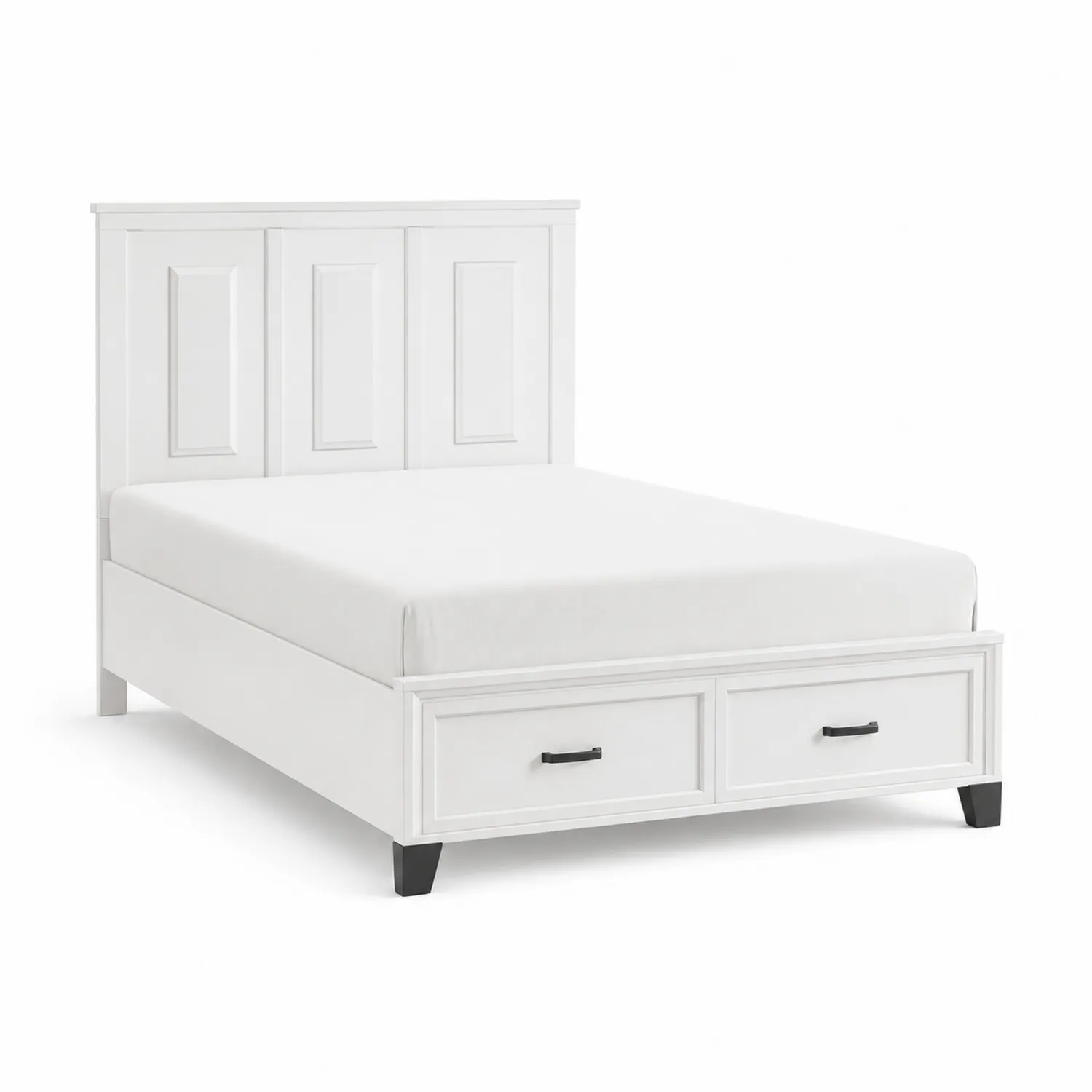 Cama doble de madera blanca con cajones 200x160 cm