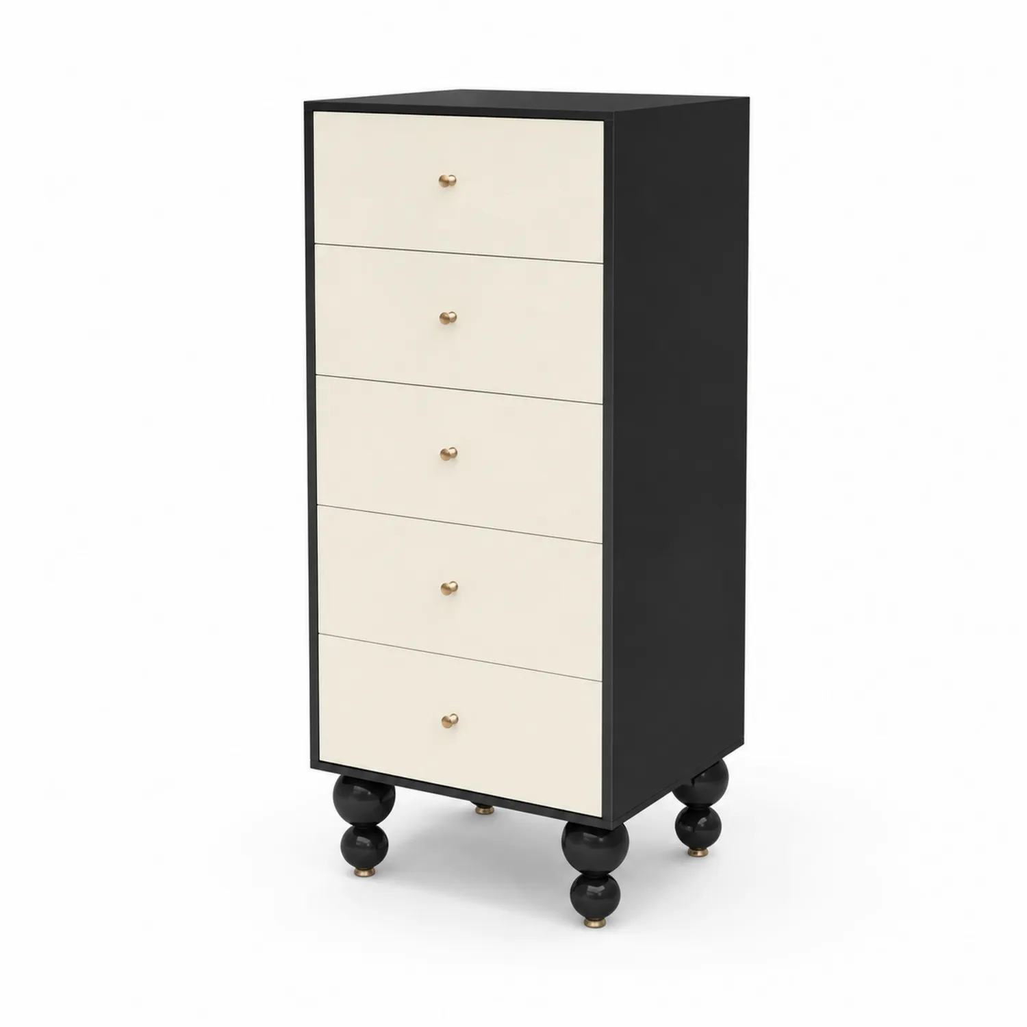 Cajonera alta de 5 cajones negro y blanco 150x60x40 cm