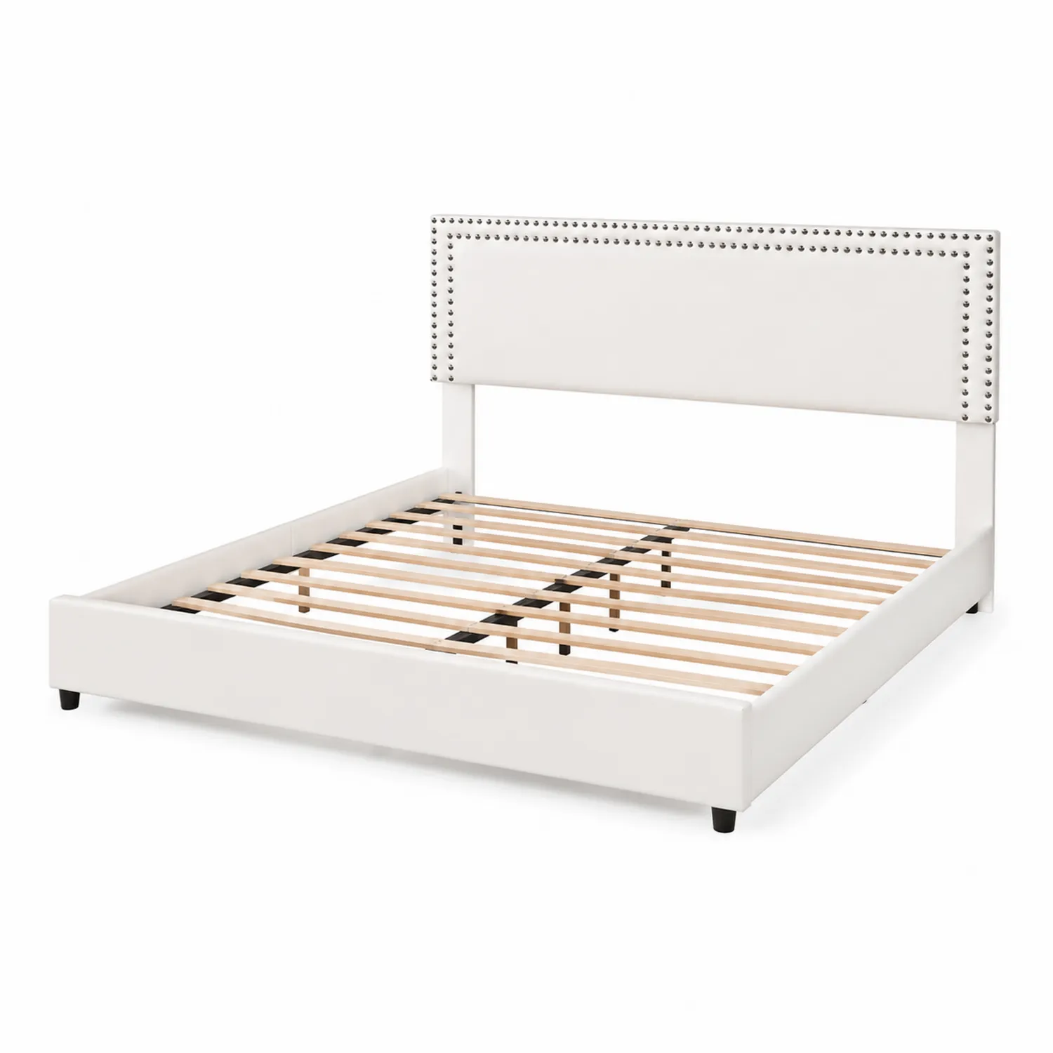 Cama tapizada en cuero sintético blanco 200x150 cm