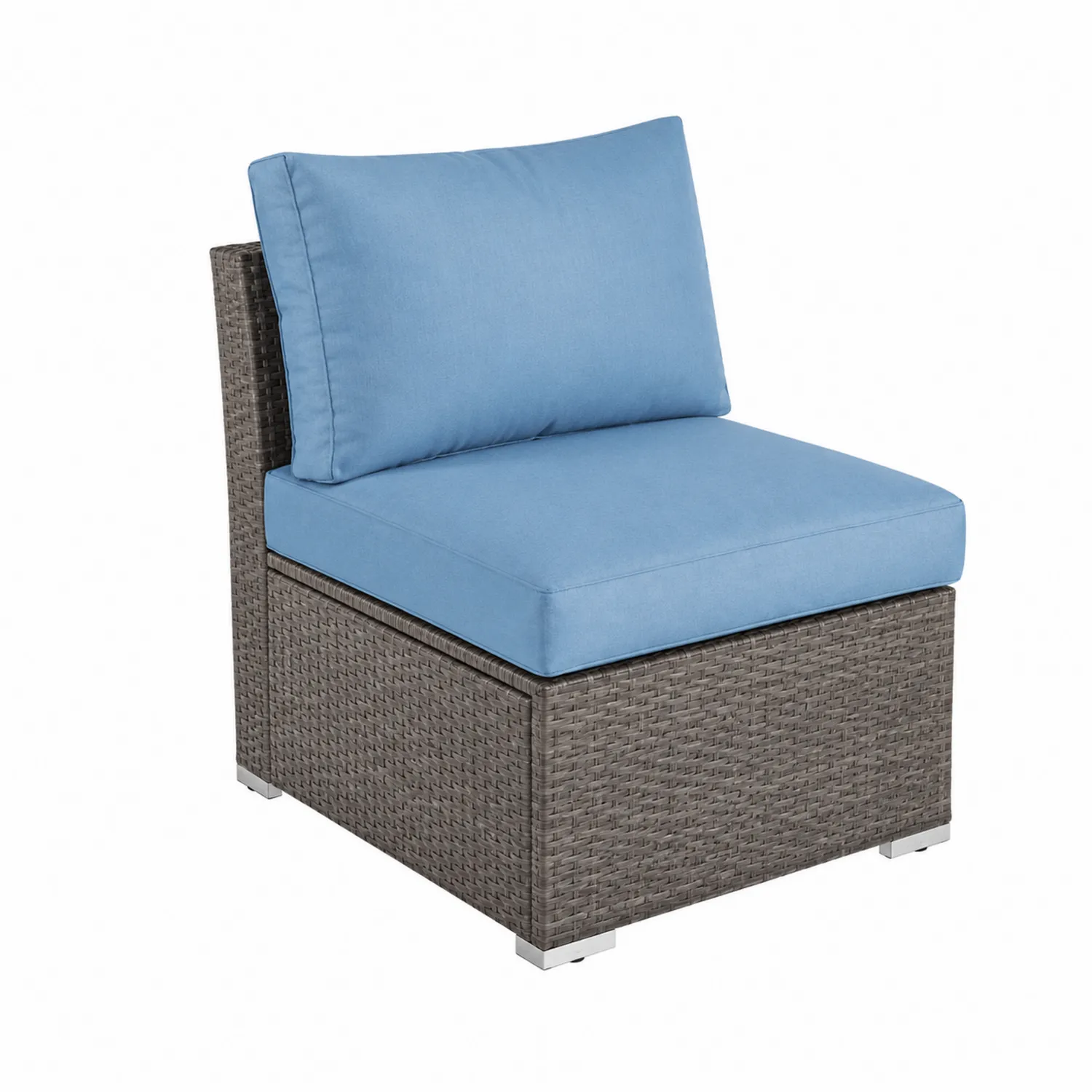 Sofá modular de ratán sintético con cojines azules