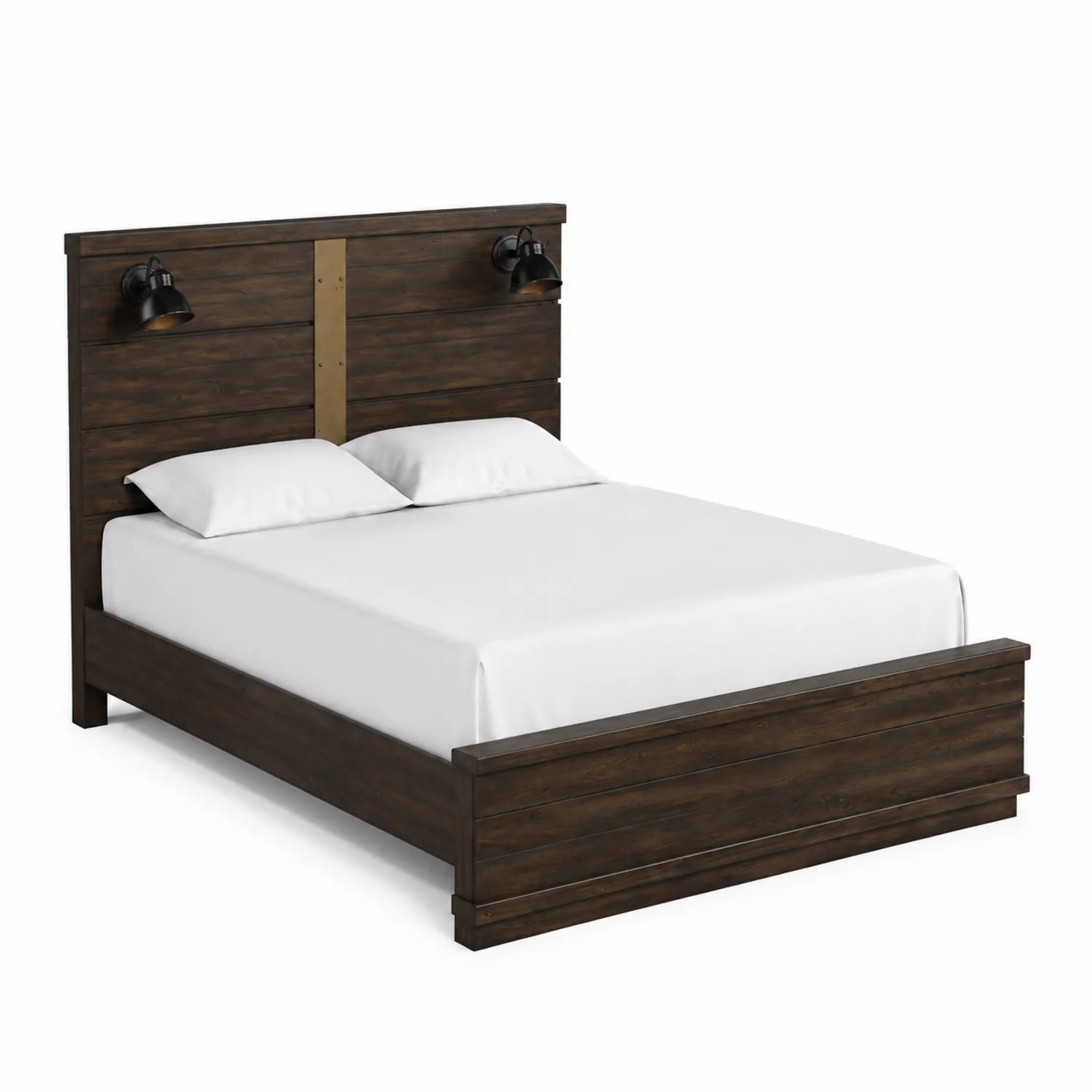 Cama de Madera Marrón con Luz Integrada