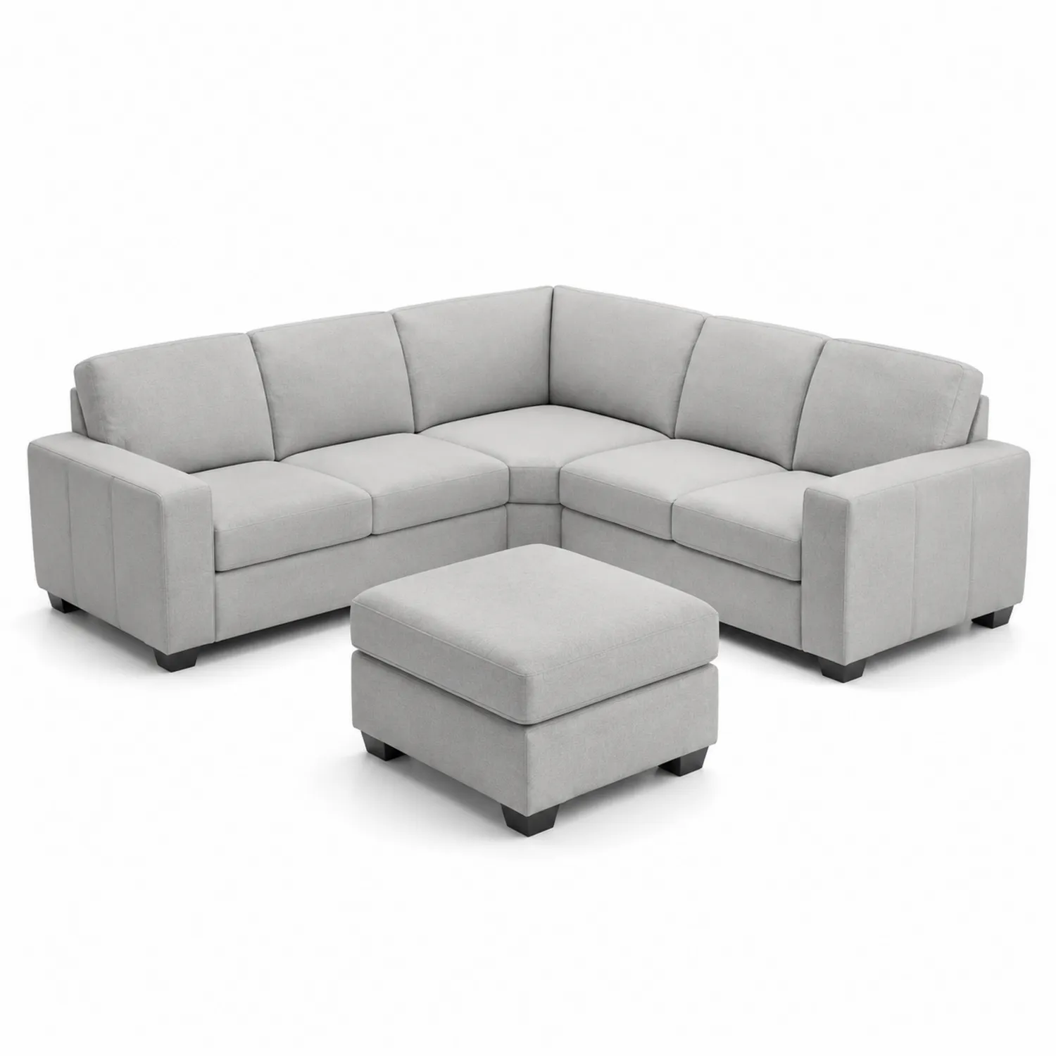Sofá Modular en L de Tela Gris con Puff