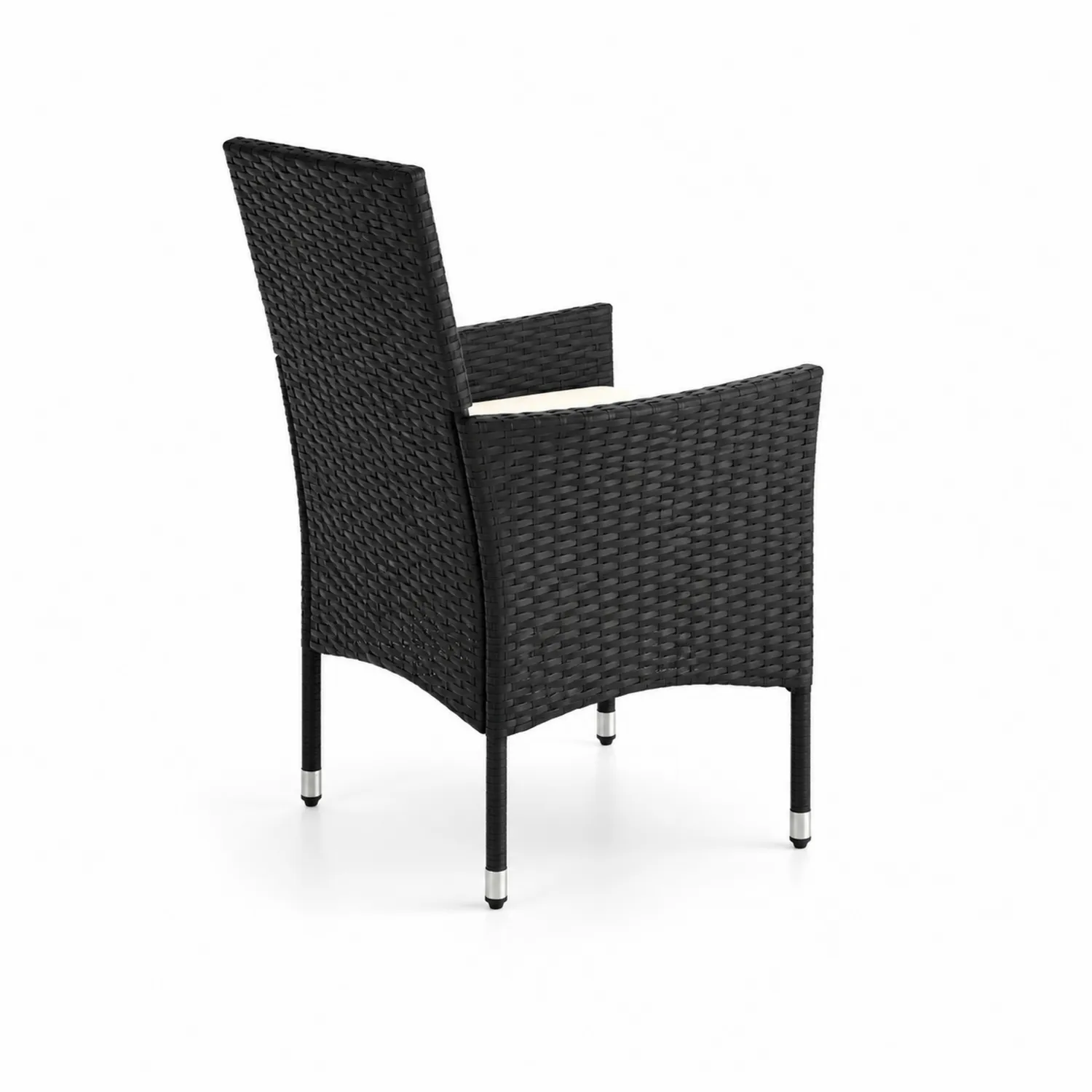 Silla de jardín de ratán sintético negra con cojín