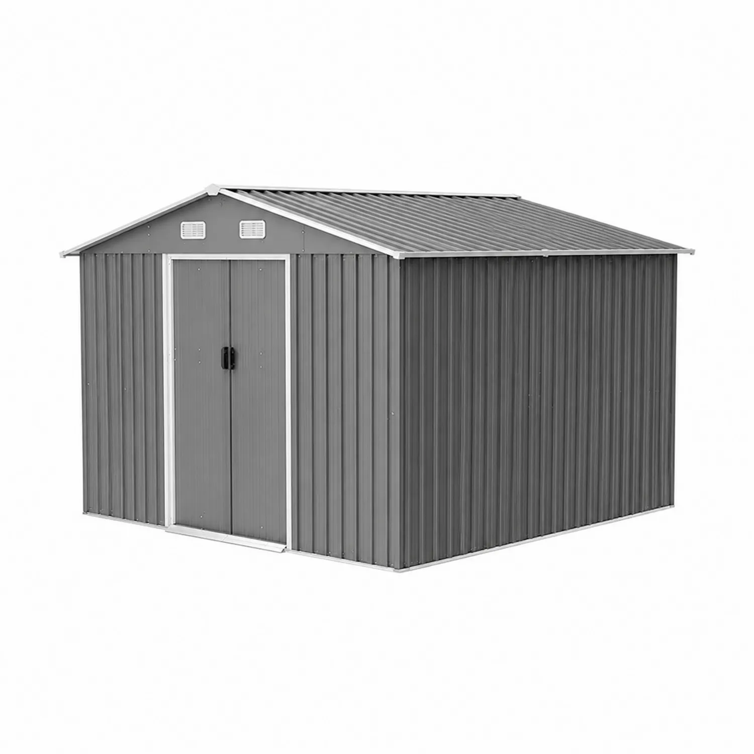 Cobertizo de metal gris con puerta doble 340x200x170 cm