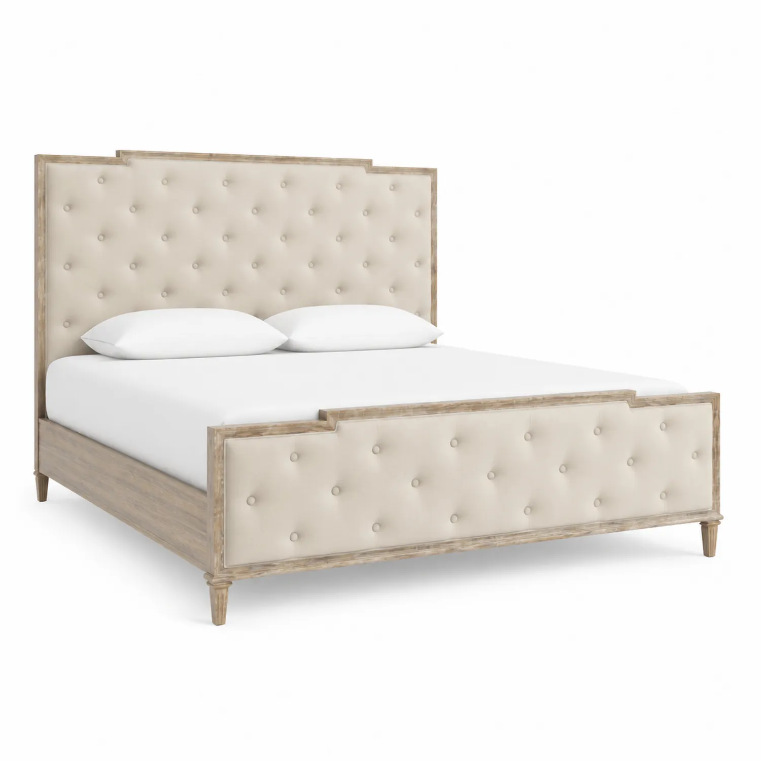 Cama de Madera con Cabecero Tapizado en Lino Beige 200x160 cm
