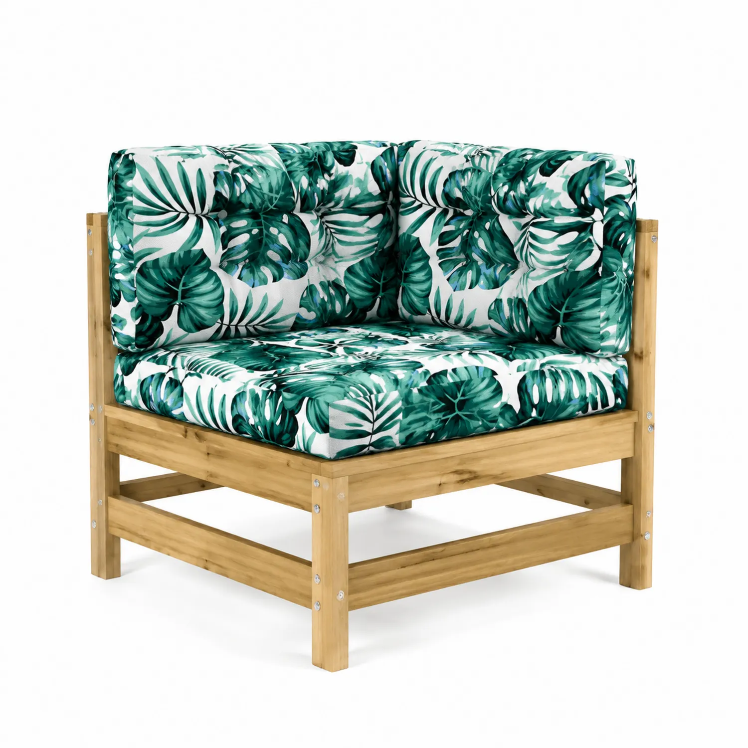 Sillón de esquina exterior en madera de acacia con cojines de poliéster