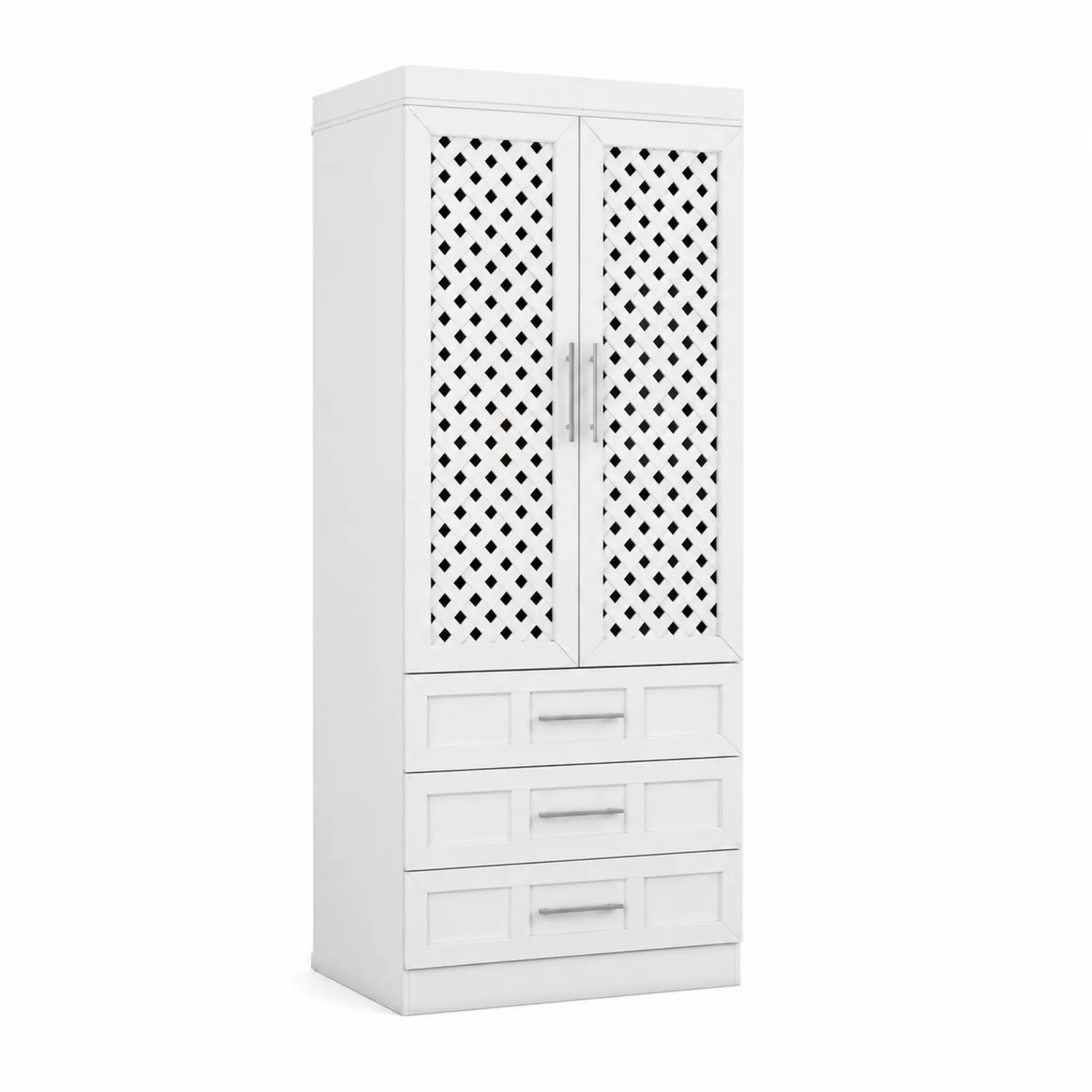 Armario de MDF Blanco con Rejilla y Cajones, 180x70x40 cm