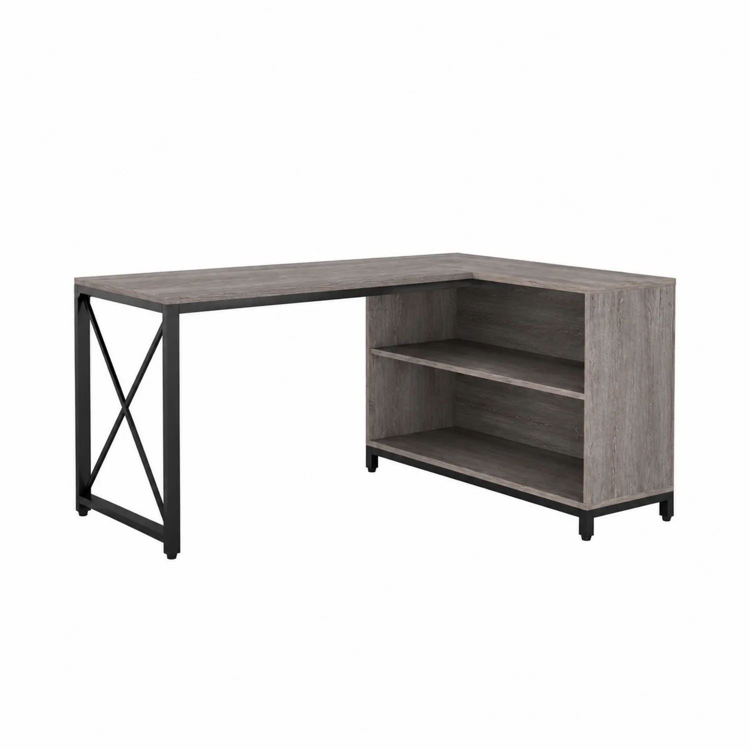 Escritorio en L de MDF y Metal Gris y Negro 140x140x75cm