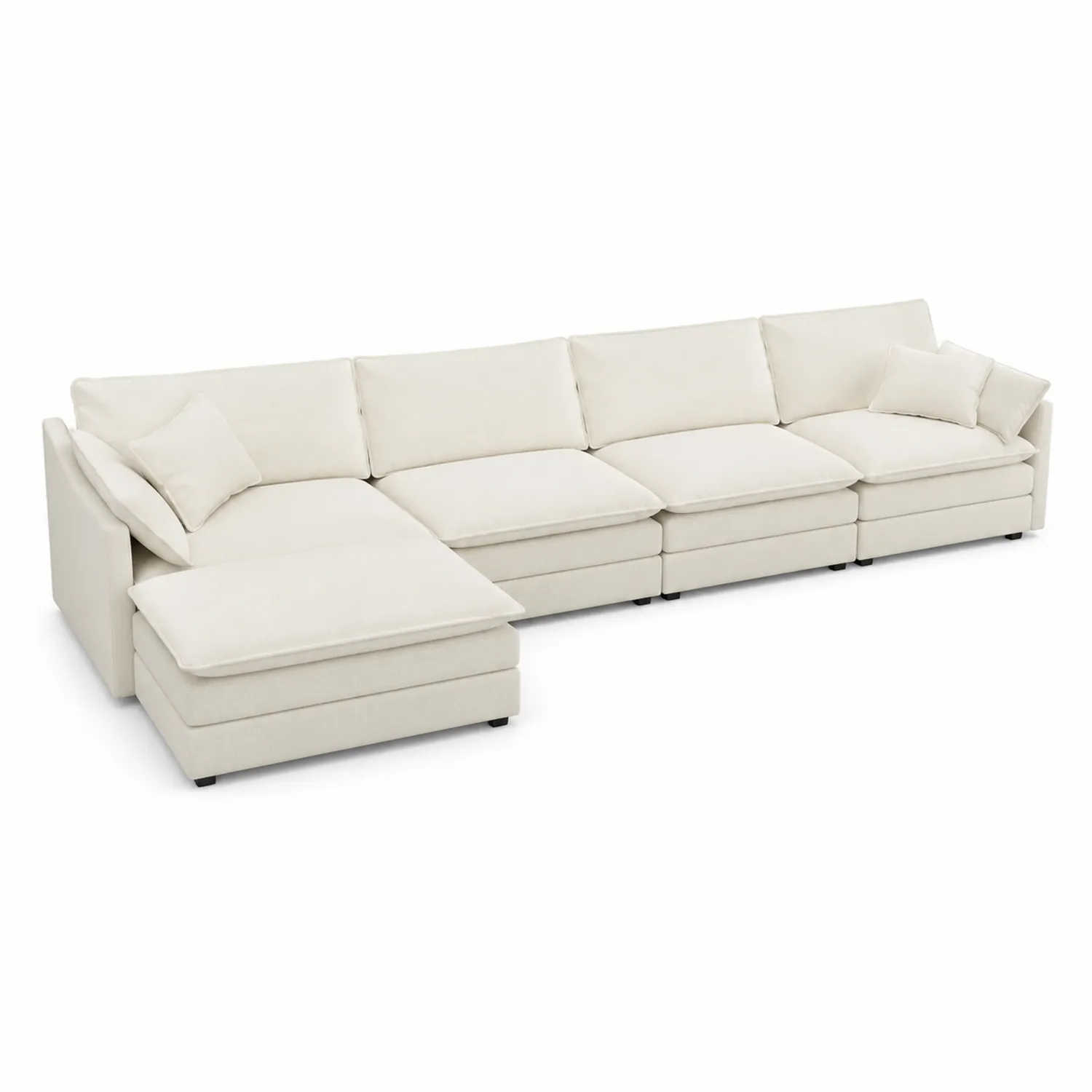 Sofá seccional en L de tela beige 350 cm