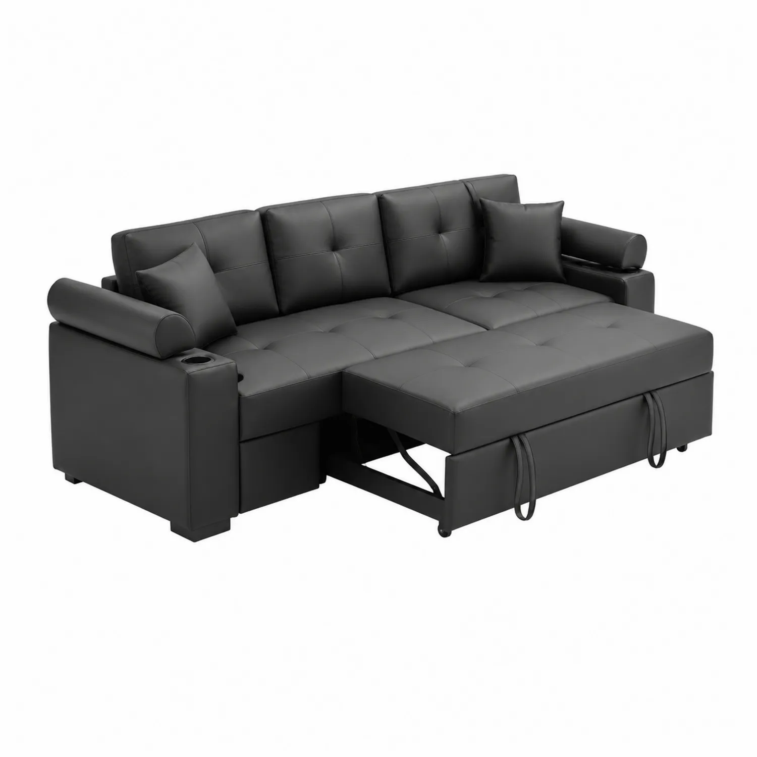 Sofá rinconero de piel sintética con almacenaje y chaise longue Negro
