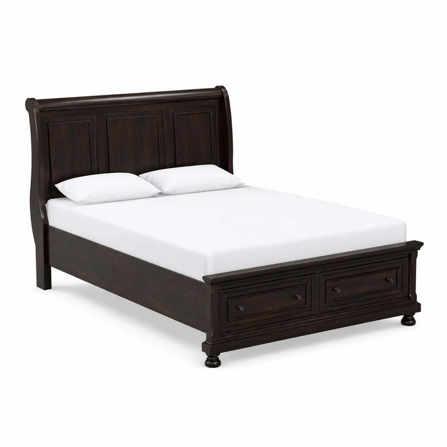 Cama doble de madera maciza con cajones Marrón Oscuro