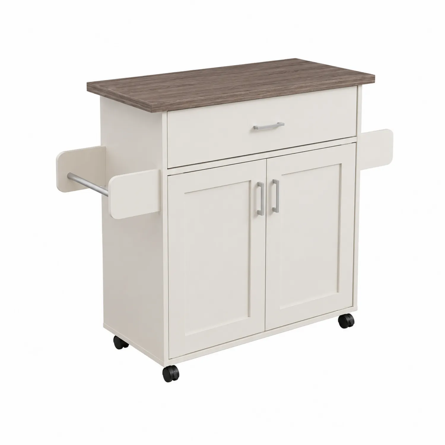 Carrito de Cocina MDF Blanco con Encimera de Madera