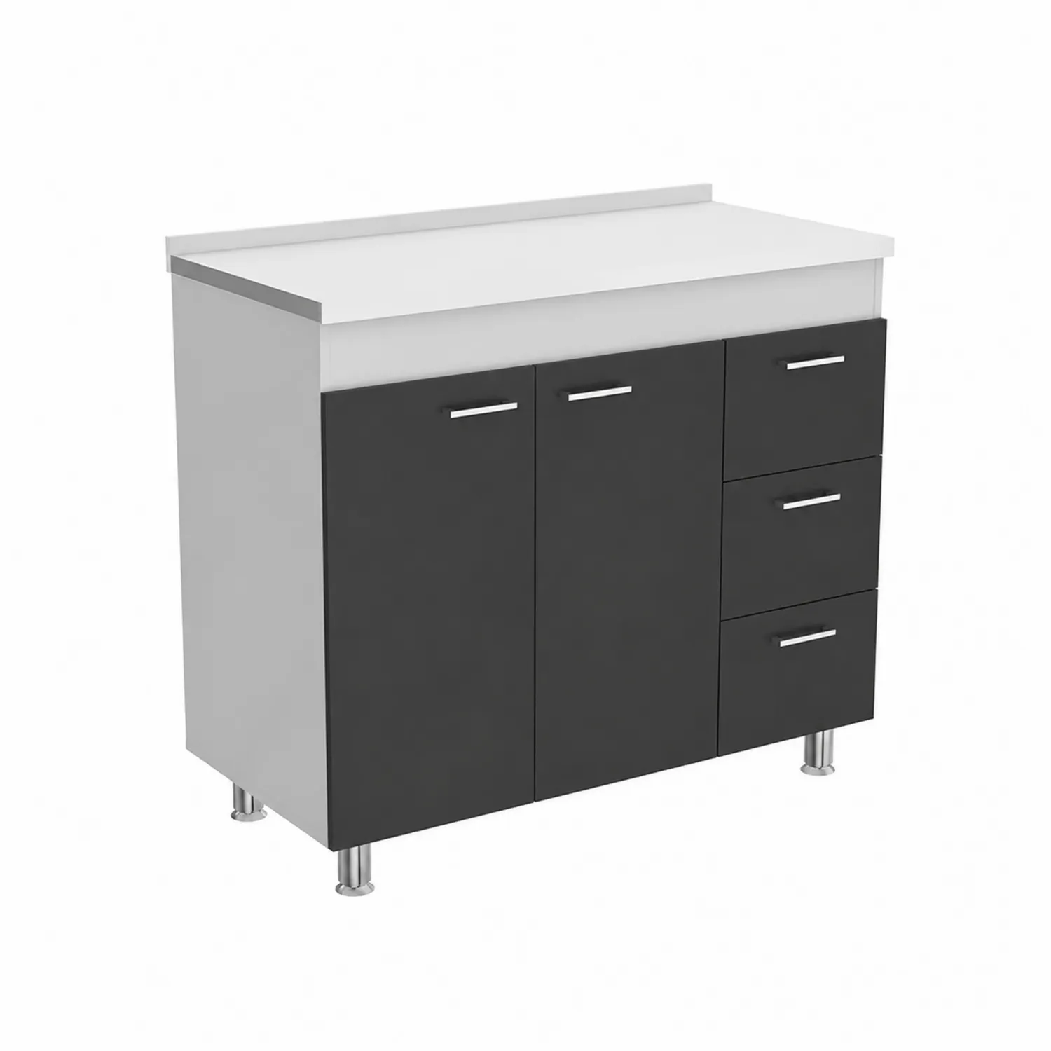 Isla de cocina de melamina con puertas y cajones Blanco y Negro