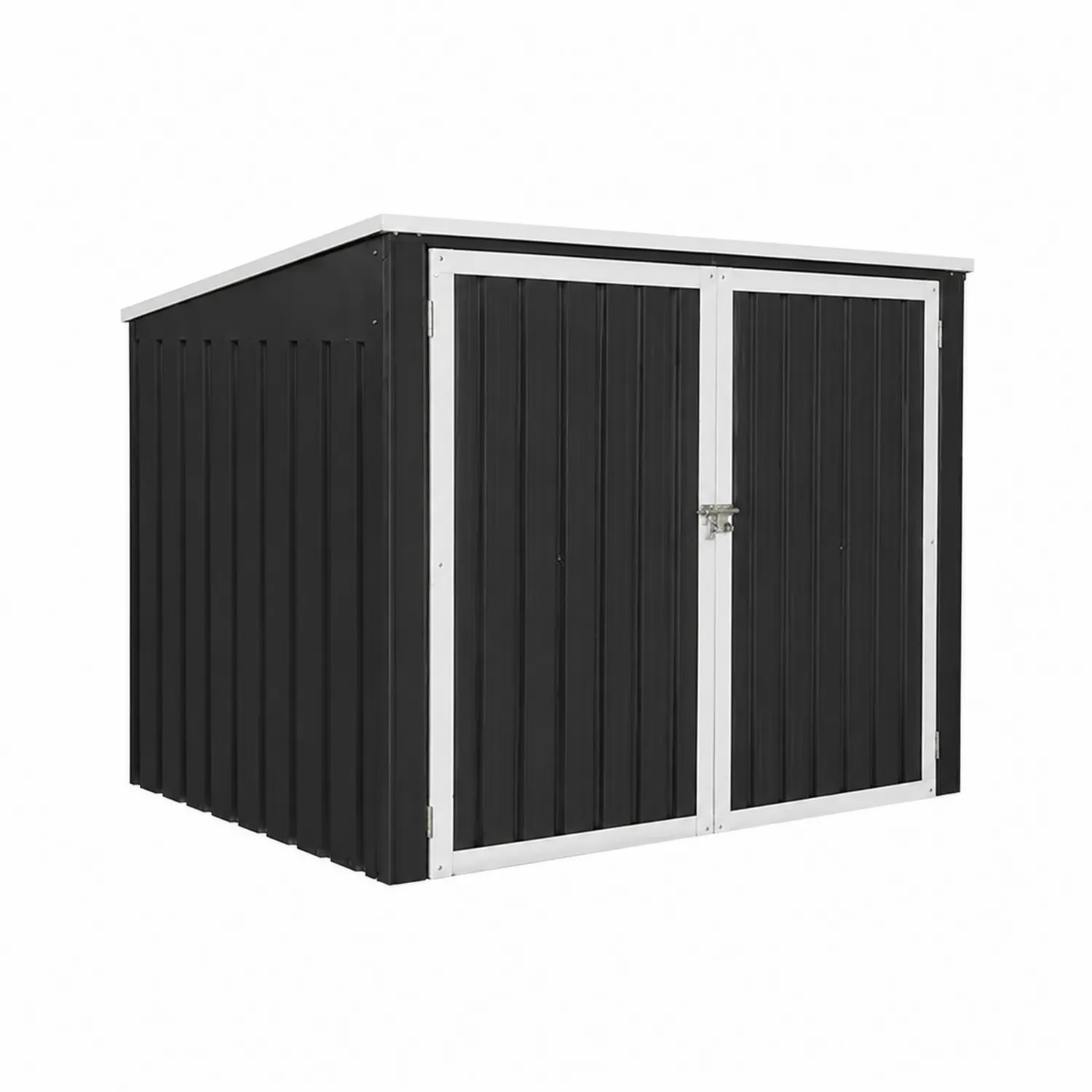 Cobertizo de metal negro con puertas dobles