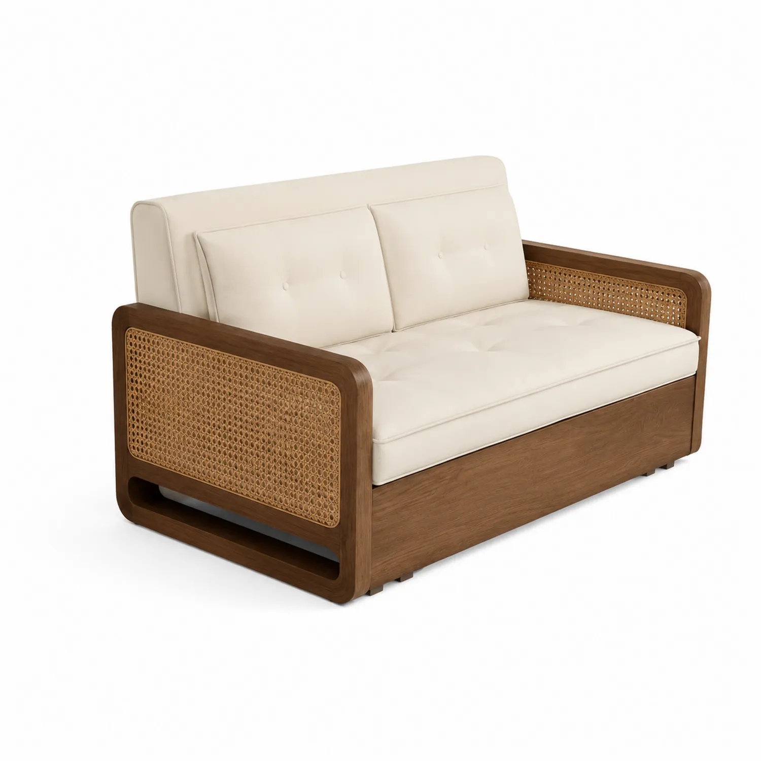 Sofá de dos plazas de madera y ratán