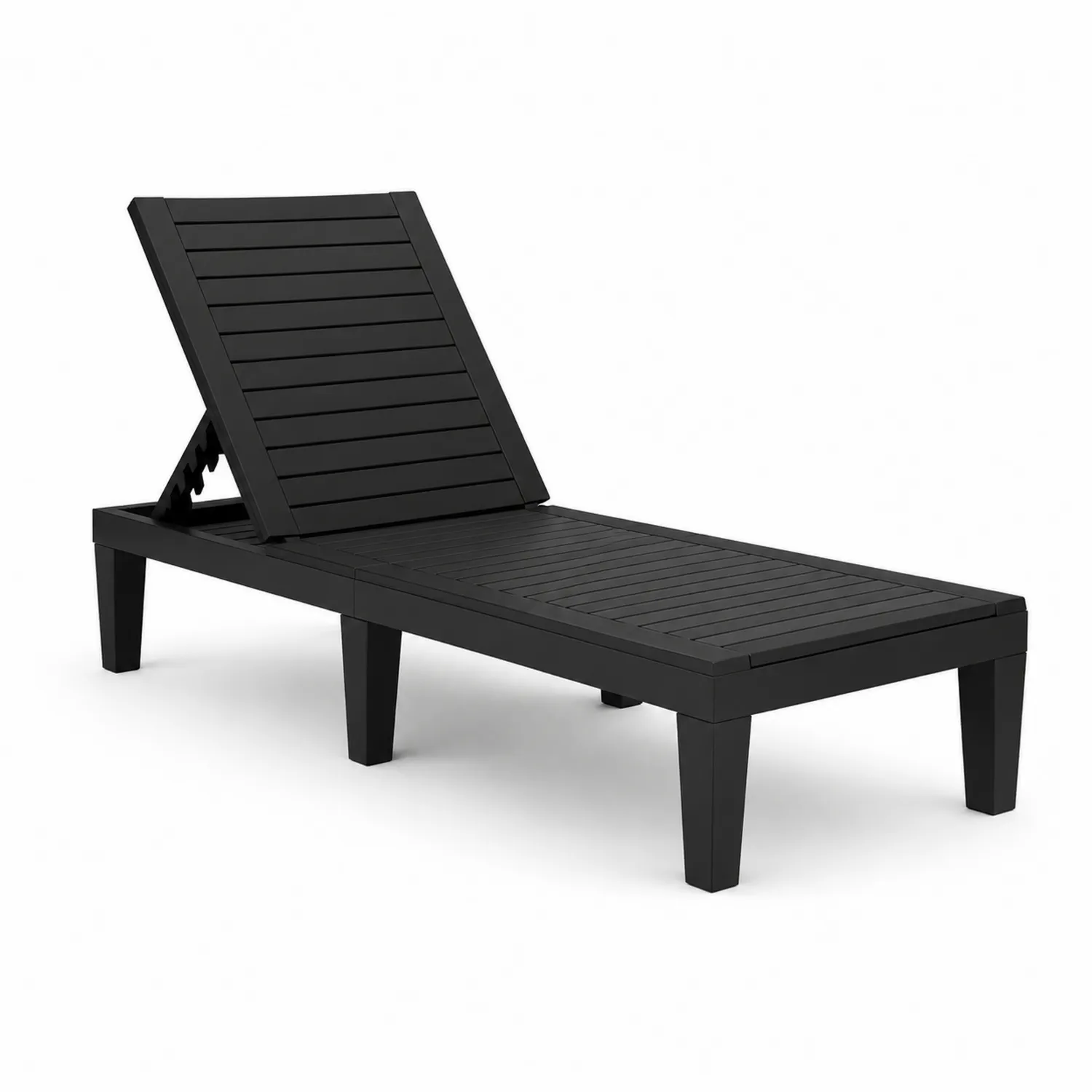Tumbona de plástico negra para exterior con respaldo reclinable 195x65x32 cm