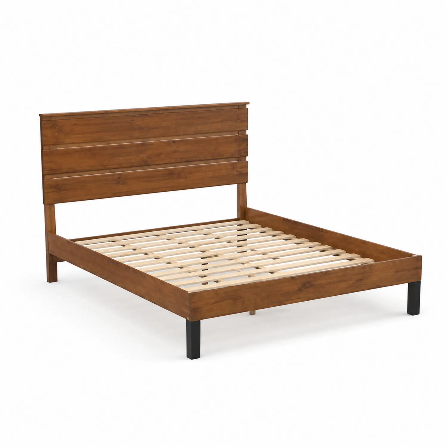 Cama de Madera Maciza Marrón con Cabecero Horizontal