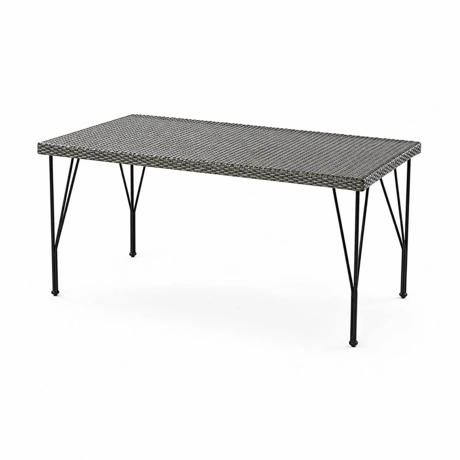 Mesa de Rattan Sintético Gris con Estructura de Acero 160x90x75 cm