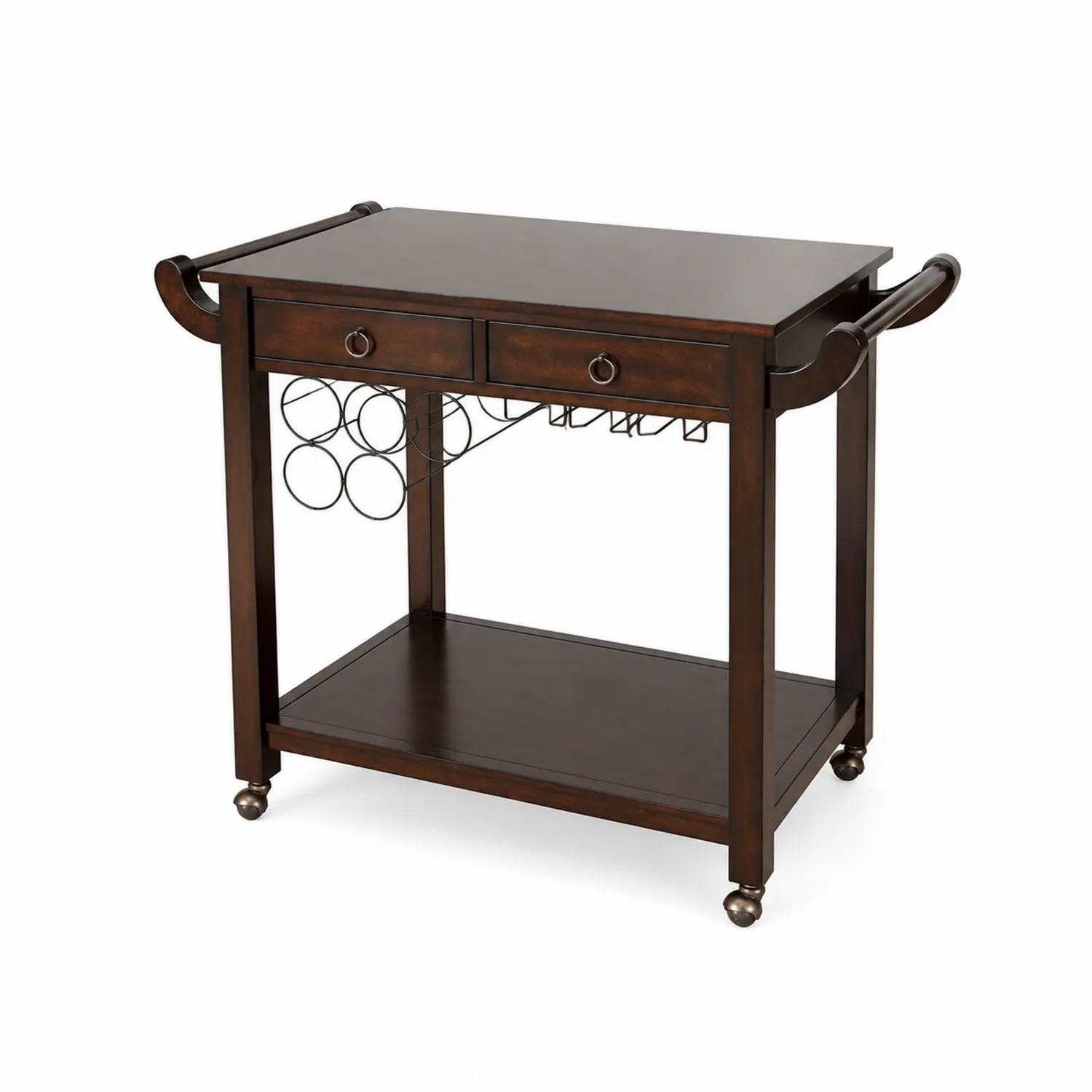 Carrito de Cocina de Madera Marrón Oscuro con Cajones y Botellero
