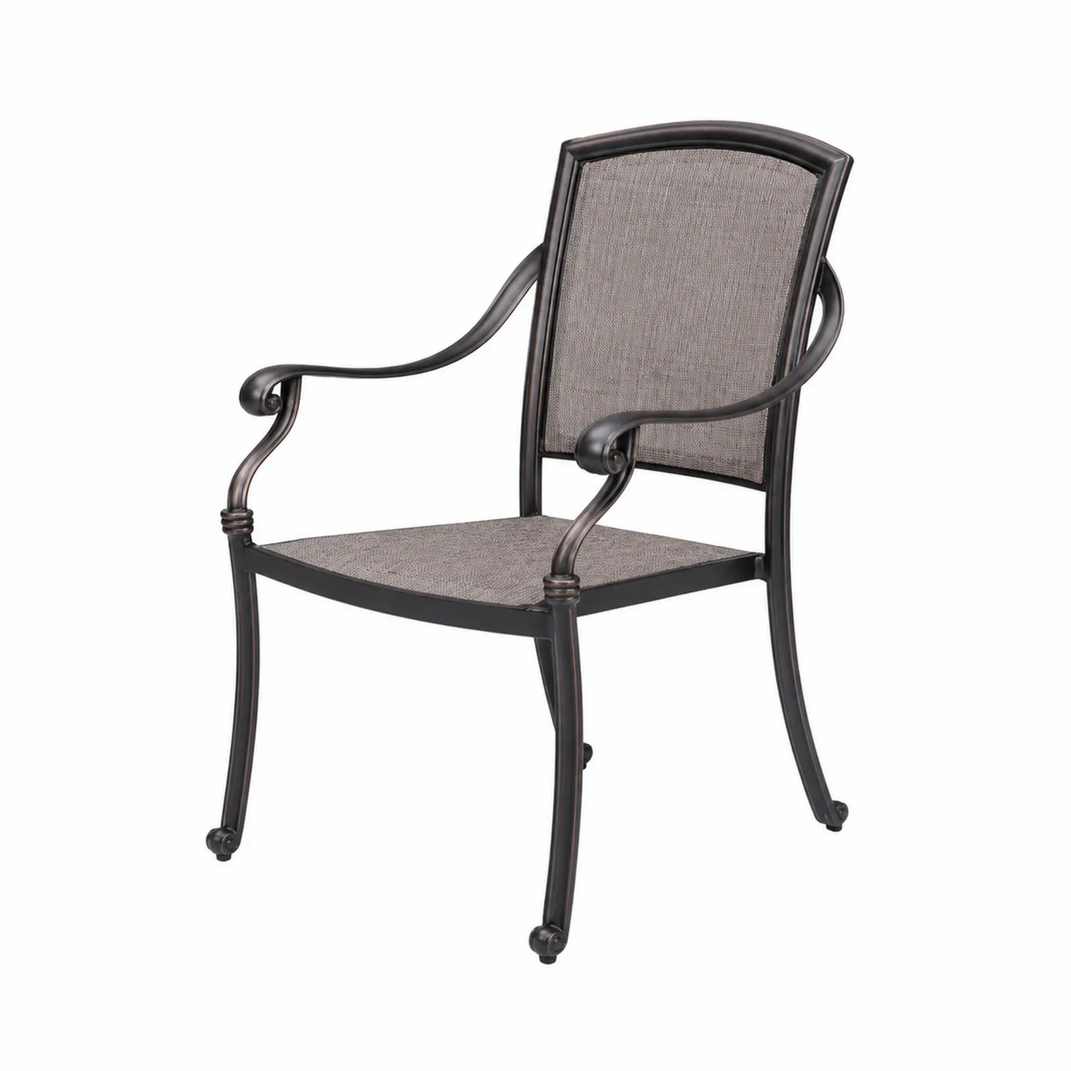 Silla de metal con asiento de tela tejida gris