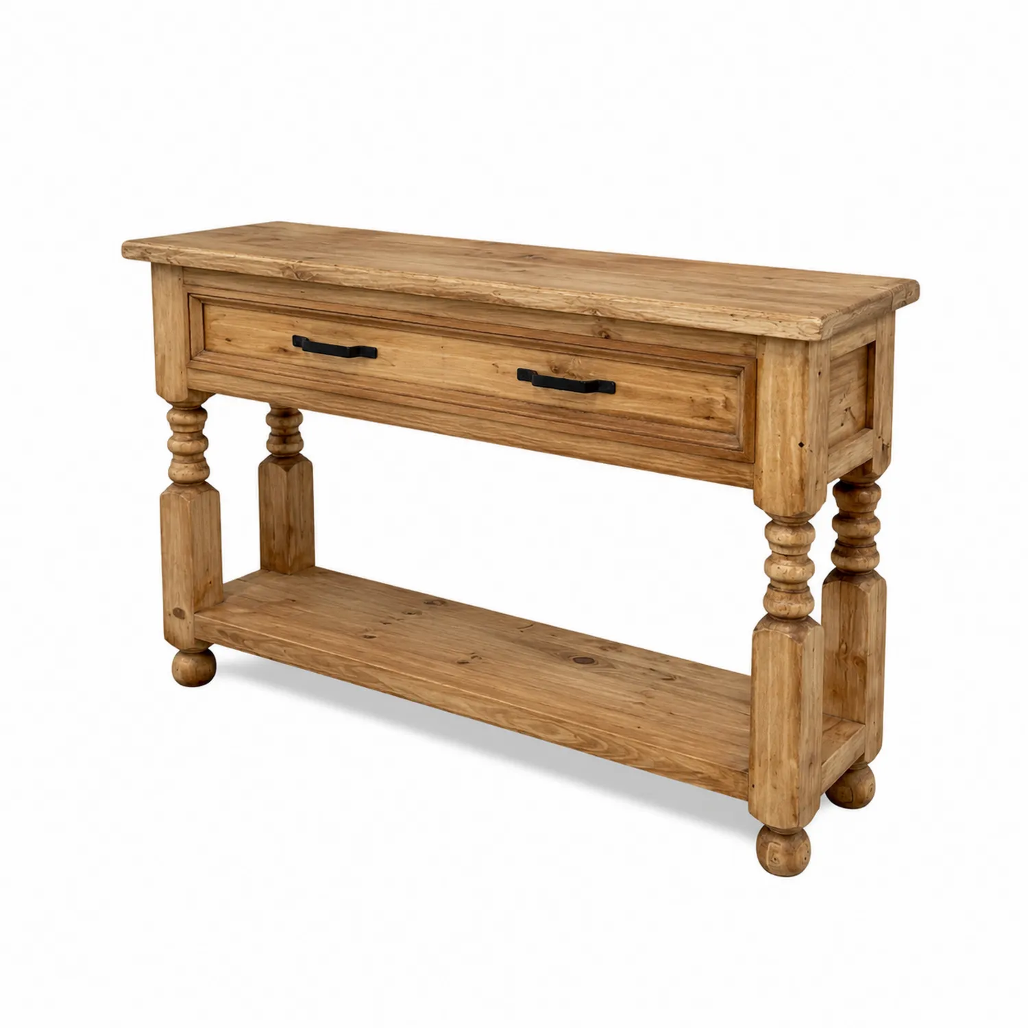 Mesa consola de madera de pino con cajón y estante