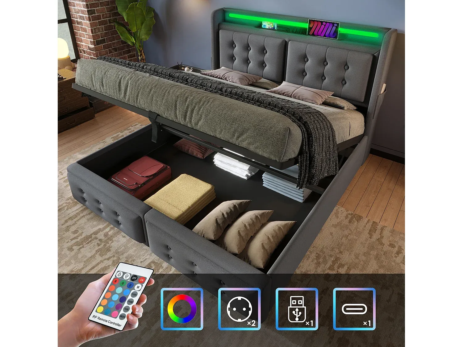 Schlafzimmer,Bereich Bett,Bett mit Bettkasten-COZYELUME