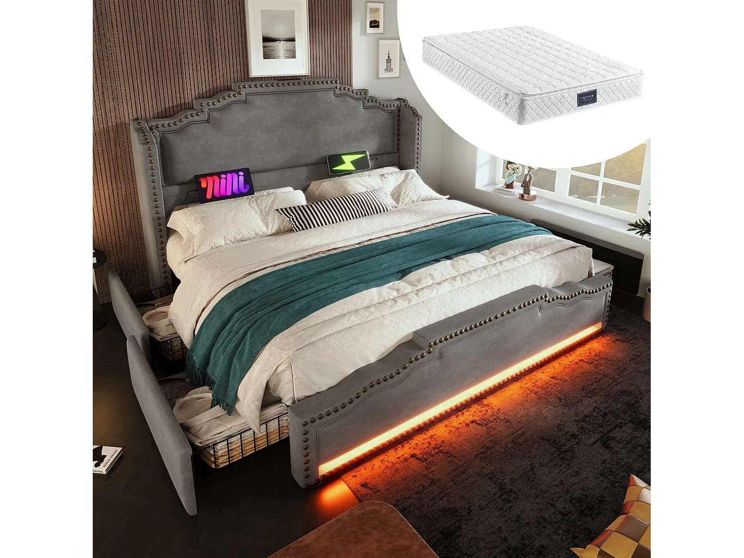 Schlafzimmer,Bereich Bett,Bett mit Bettkasten-Livavenao