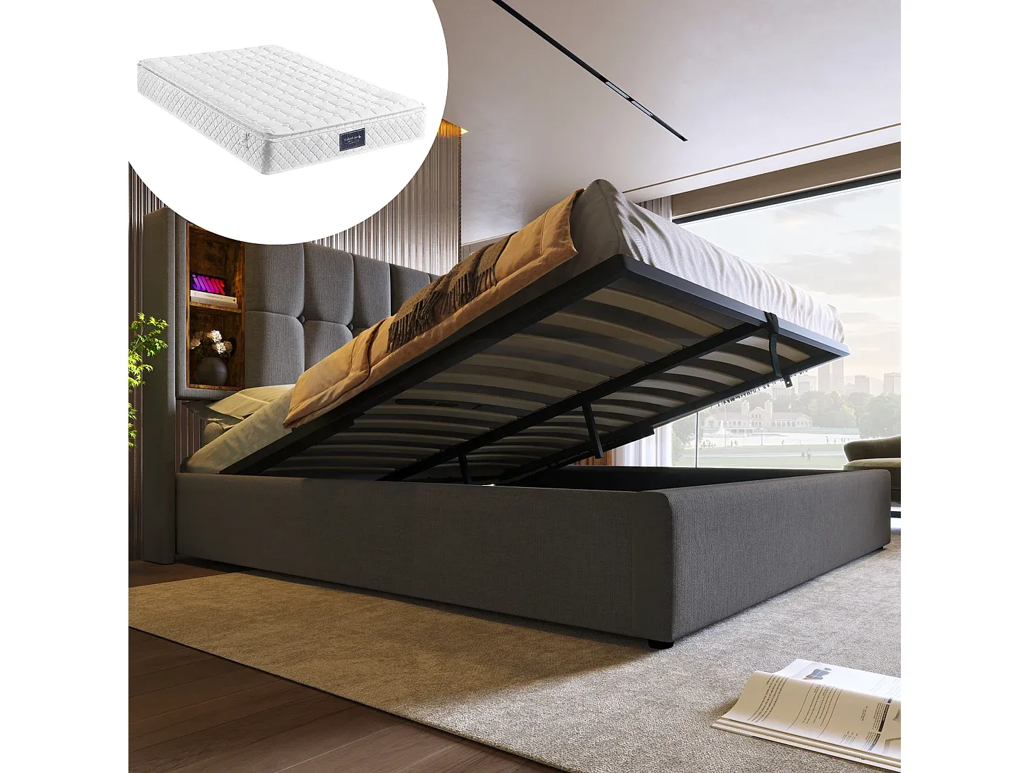 Schlafzimmer,Bereich Bett,Bett mit Bettkasten-Livavenao