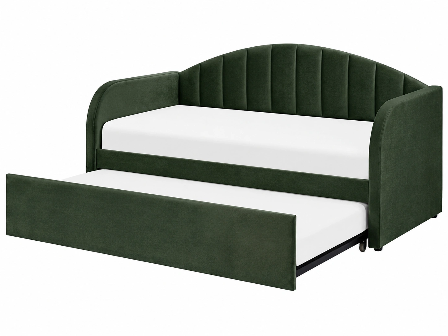 Sofa cama nido moderno verde oscuro tapizado con respaldo curvo vertical-loftmelo