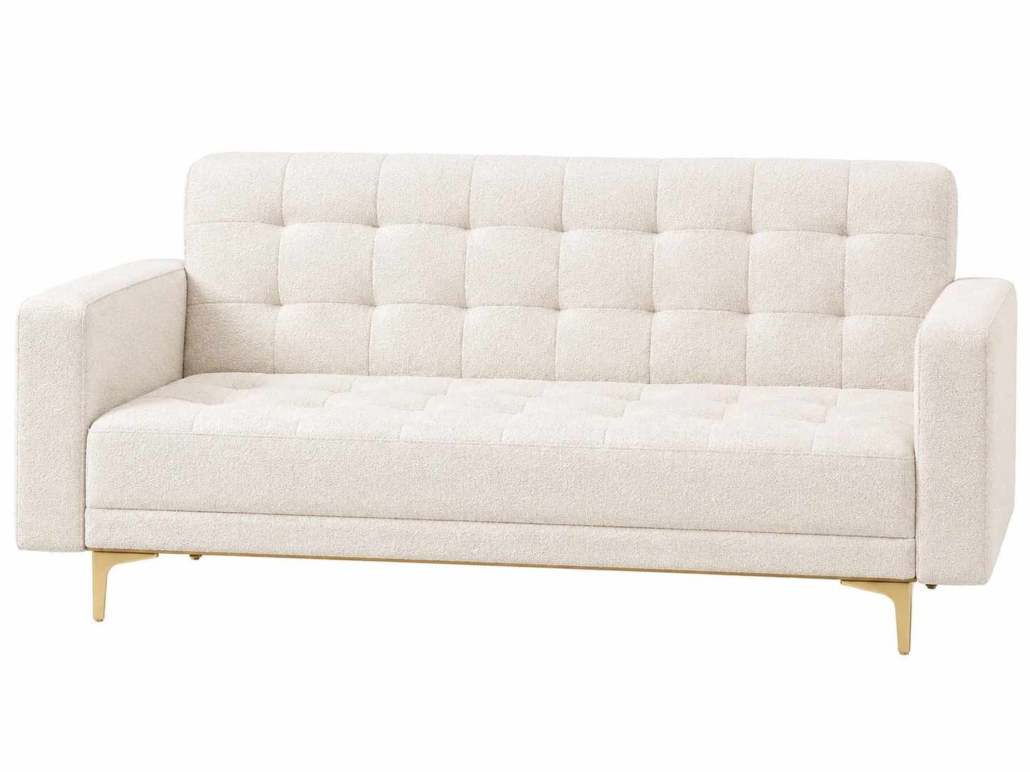 Sofa cama rectangular tapizado de borrego blanco con patas metalicas doradas-loftmelo
