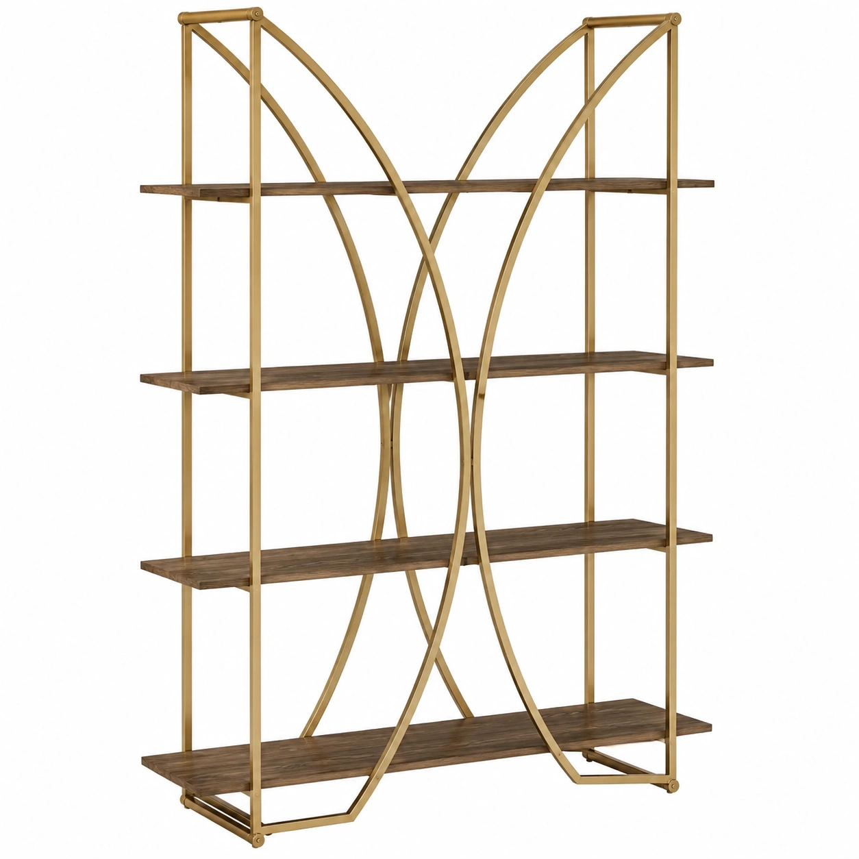 Estanteria decorativa moderna de metal dorado y madera con diseno geometrico para salon y oficina-loftmelo