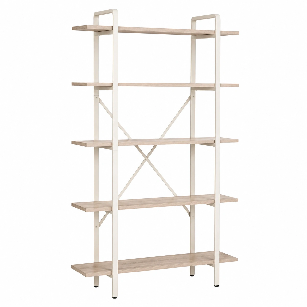 Estanteria moderna industrial de madera clara y metal blanco de 5 niveles para salon oficina dormitorio almacenamiento decorativo-loftmelo